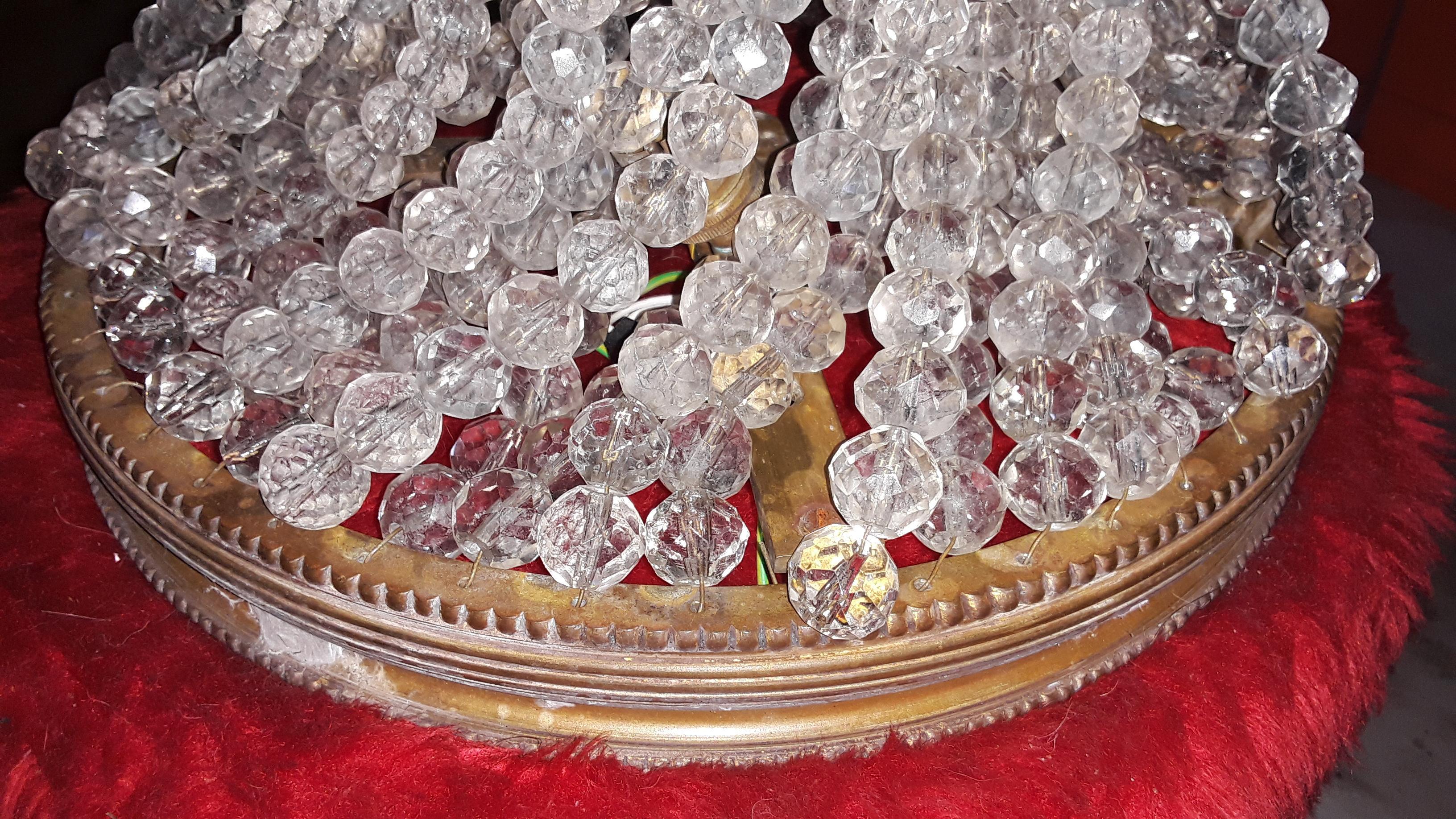19. Jahrhundert Französisch Napoleon III Bronze Cut Crystal Beaded Flush Mount Deckenleuchte im Angebot 3