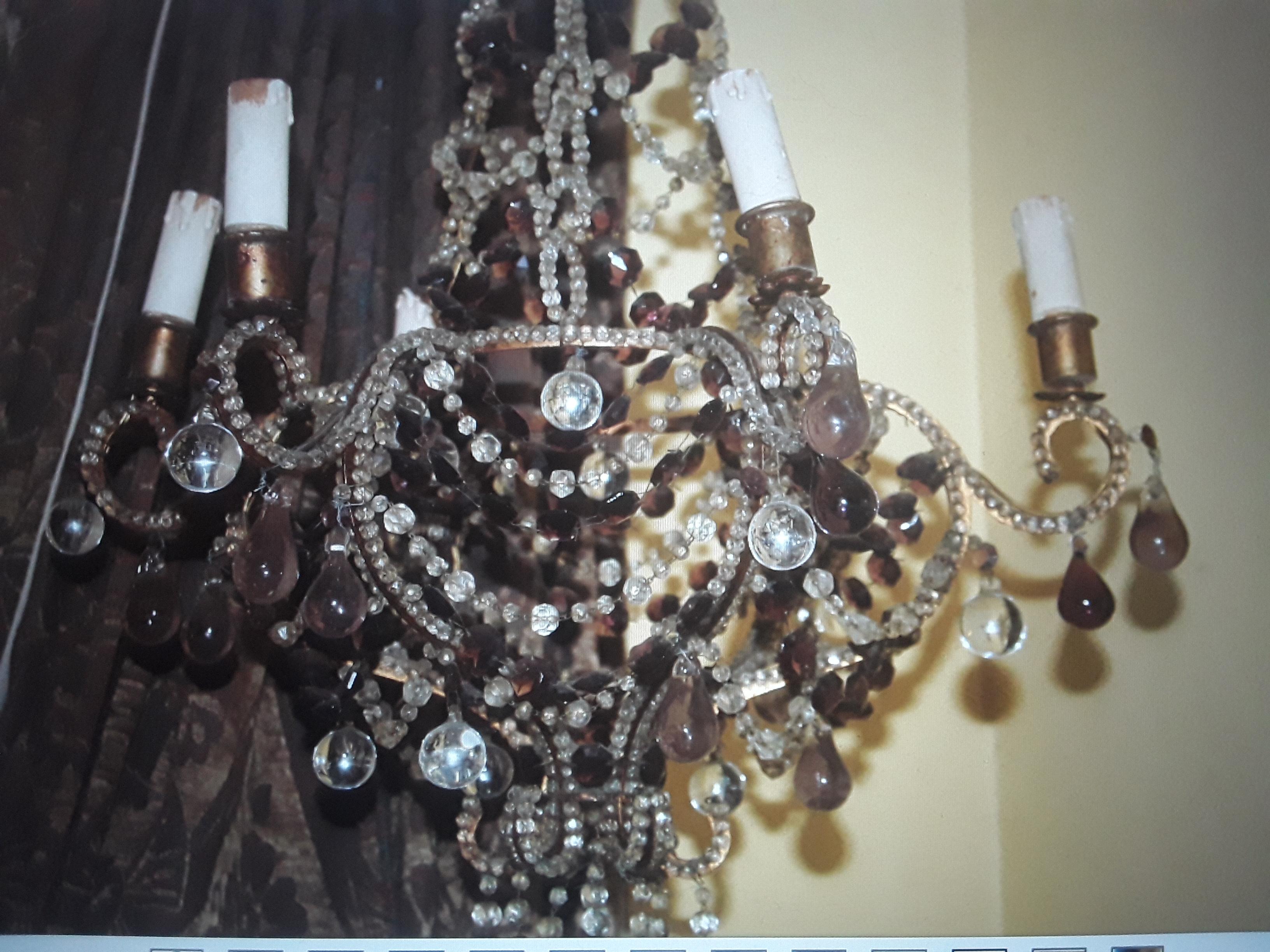 19thc French Napoleon III Crystal Beaded w/ Amethyst & Clear Crystal Chandelier For Sale 1