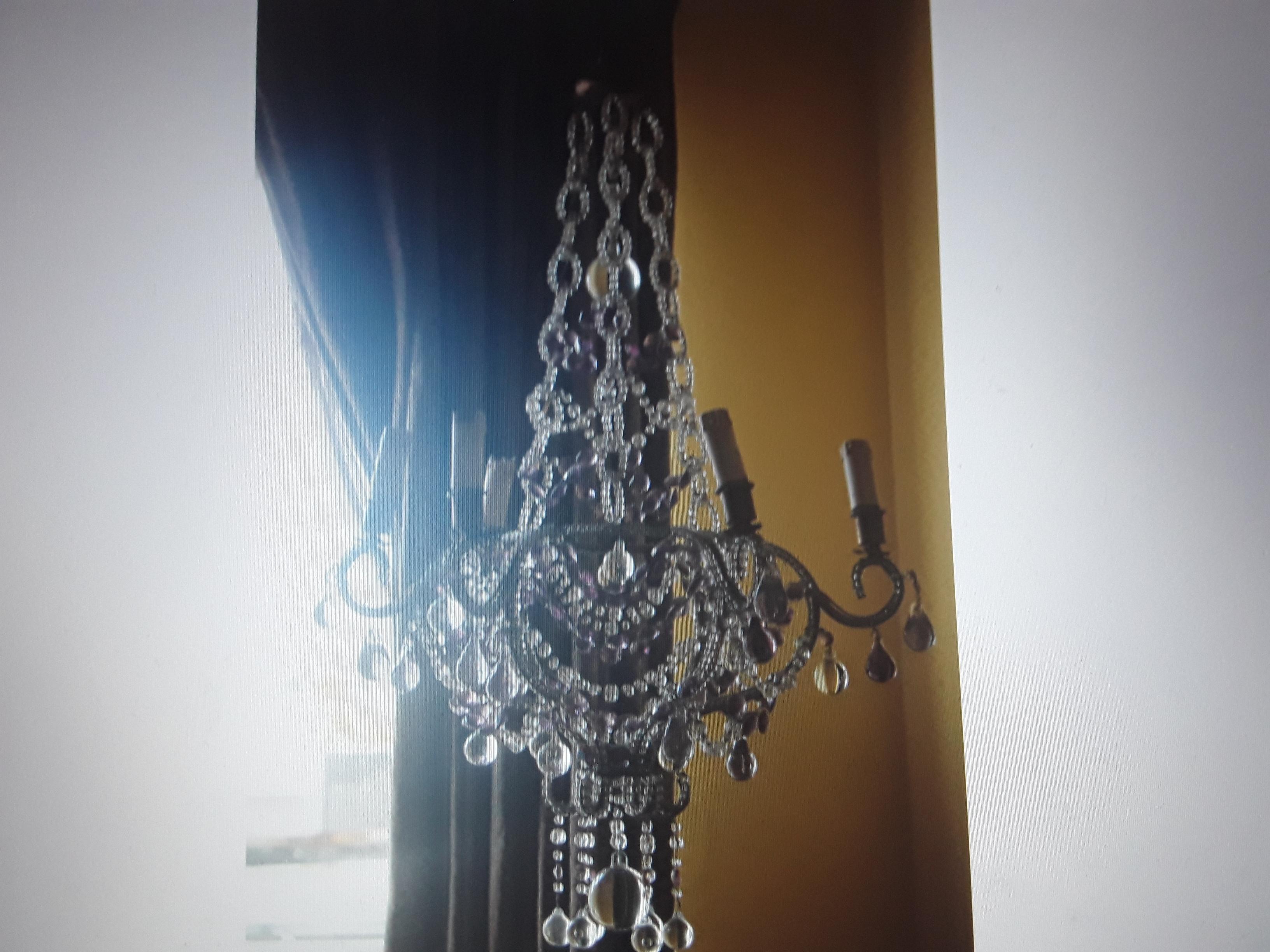 19thc French Napoleon III Crystal Beaded w/ Amethyst & Clear Crystal Chandelier For Sale 3