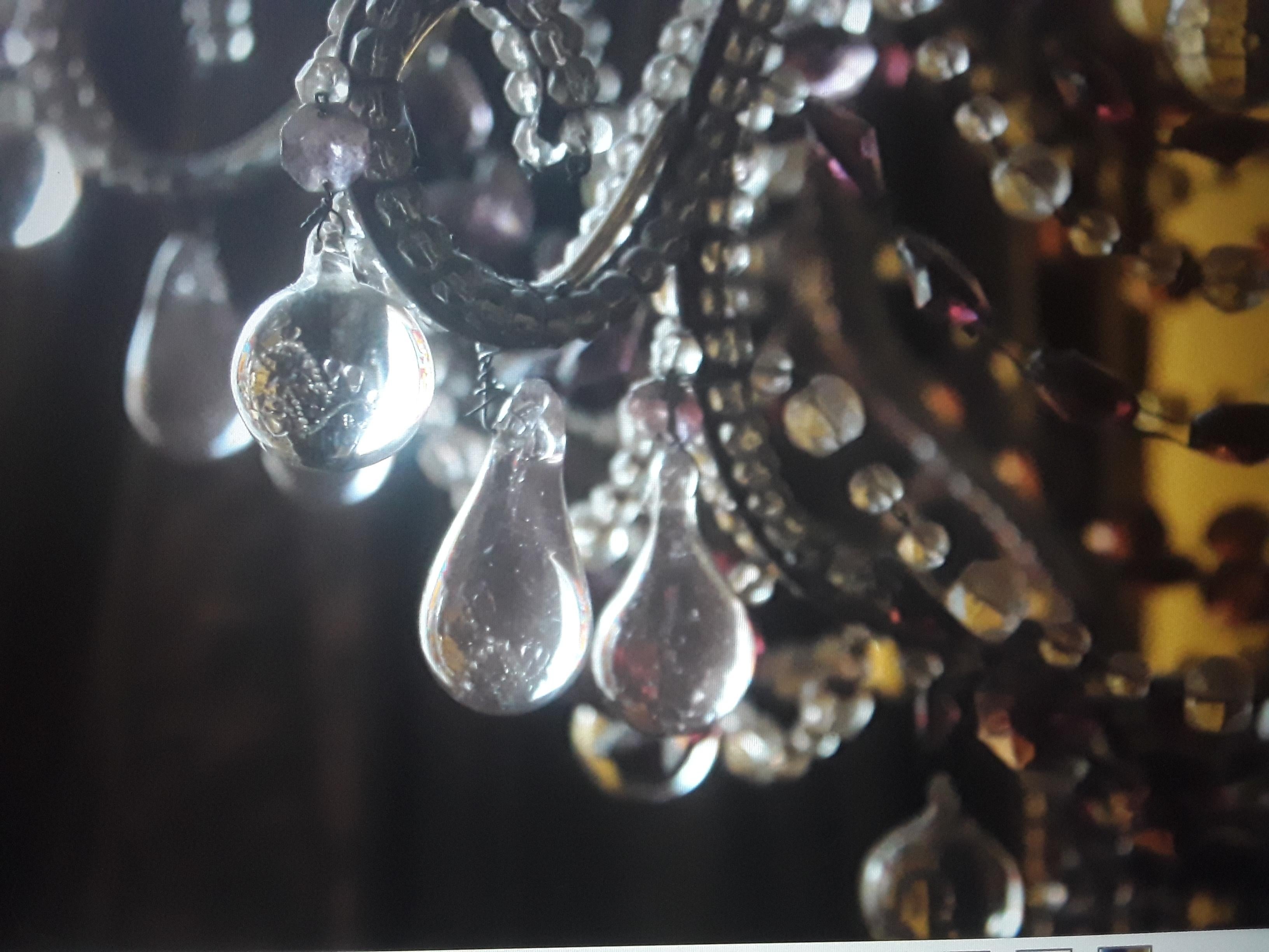 19thc French Napoleon III Crystal Beaded w/ Amethyst & Clear Crystal Chandelier For Sale 5