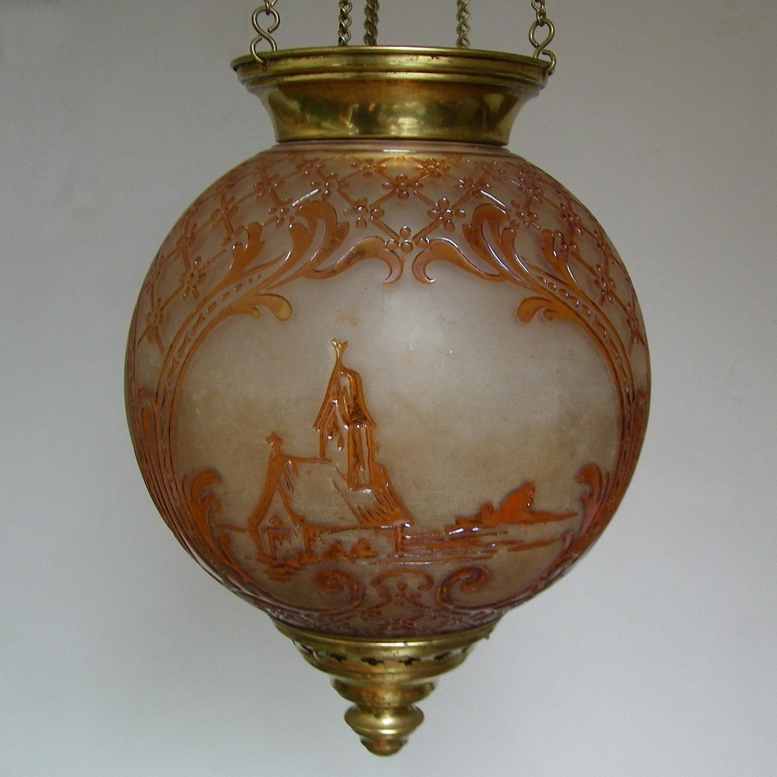 19thc French Napoleon III Crystal Hanging Lantern - Countryside Scenes -Baccarat For Sale 7