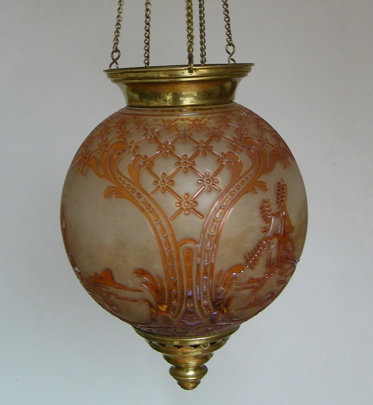 19thc French Napoleon III Crystal Hanging Lantern - Countryside Scenes -Baccarat In Good Condition For Sale In Opa Locka, FL