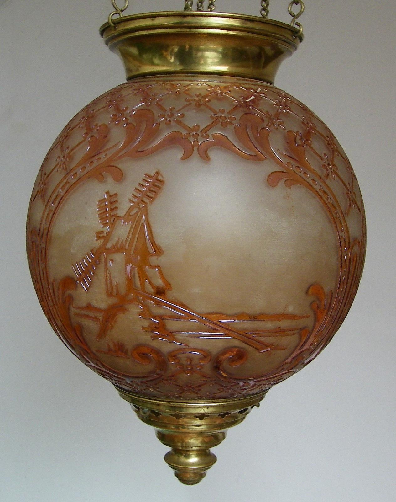 19thc French Napoleon III Crystal Hanging Lantern - Countryside Scenes -Baccarat For Sale 4