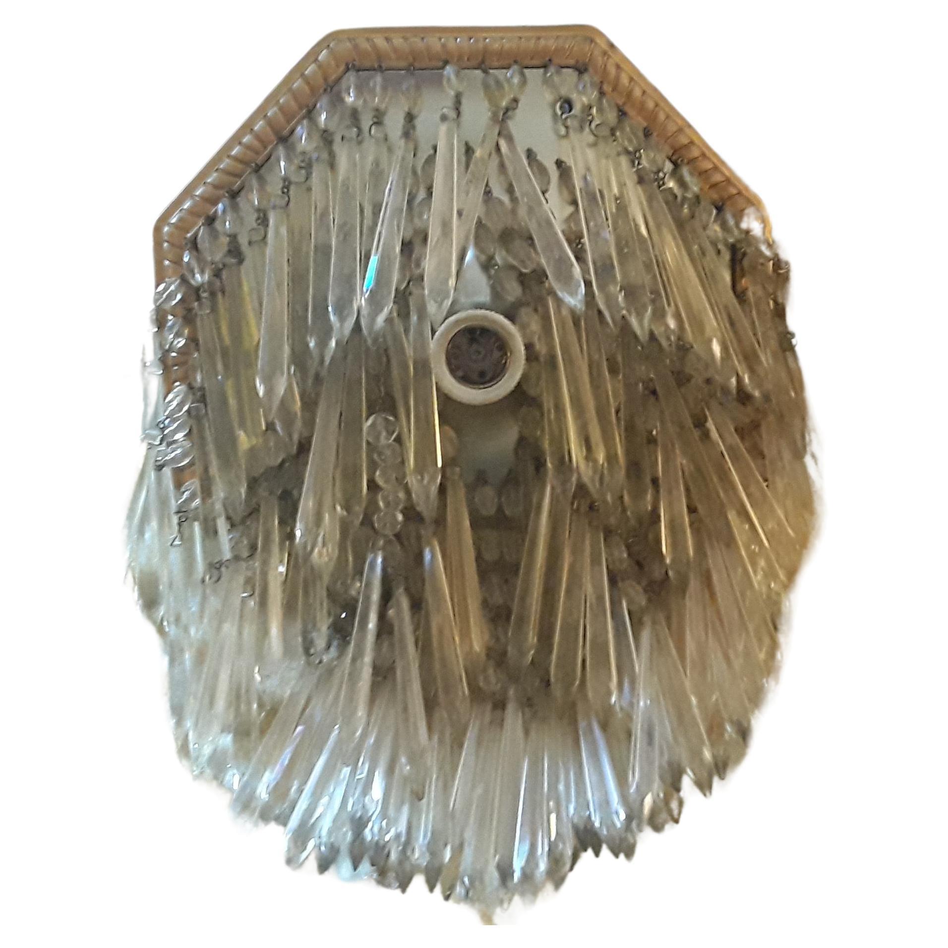 19thc French Napoleon III Cut Crystal with Bronze 3 Tier Ceiling Flush Mount For Sale