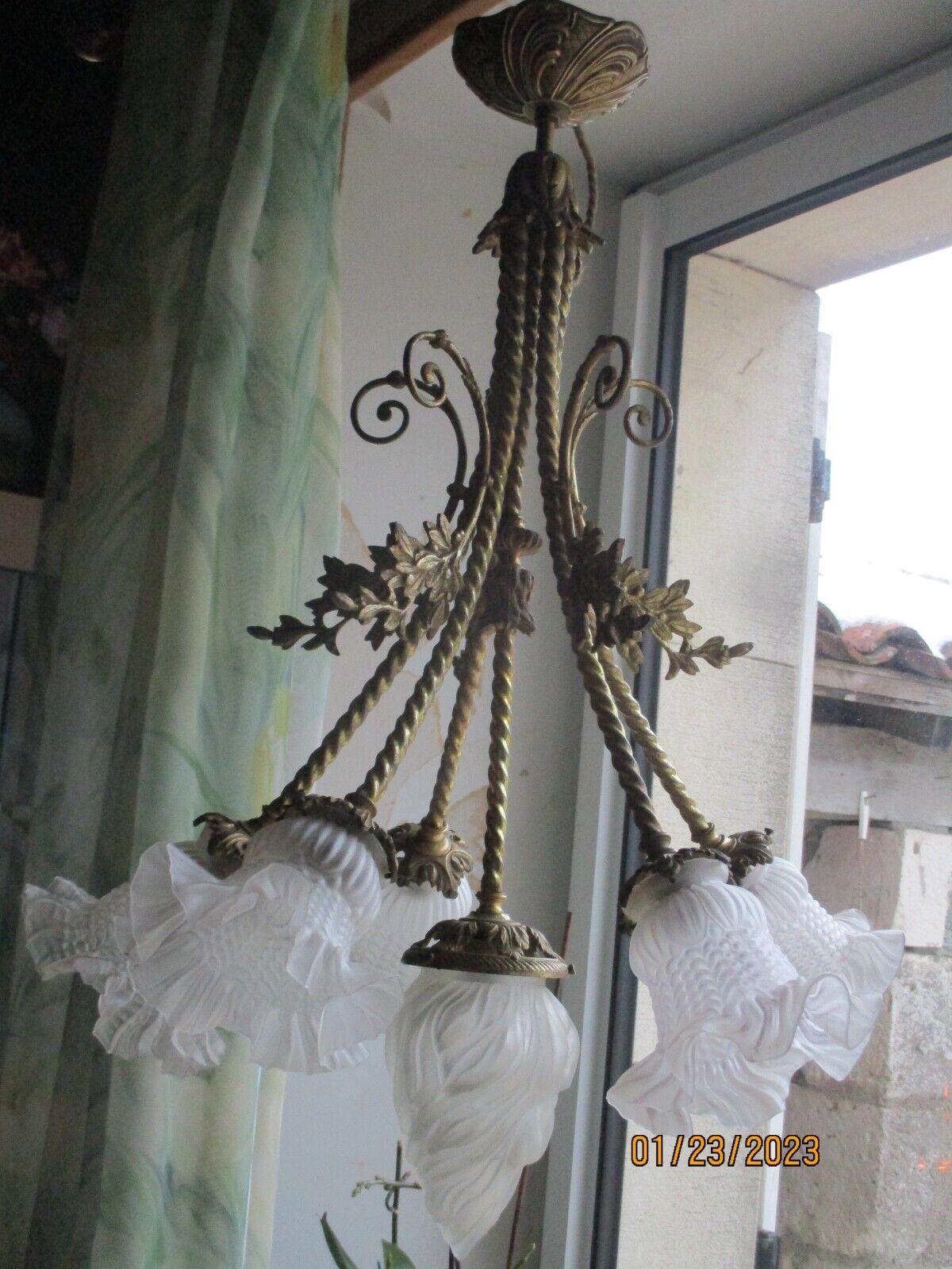 Late 19th Century 19thc French Napoleon III Dore Bronze Hanging Floral Form Chandelier/ Pendant For Sale