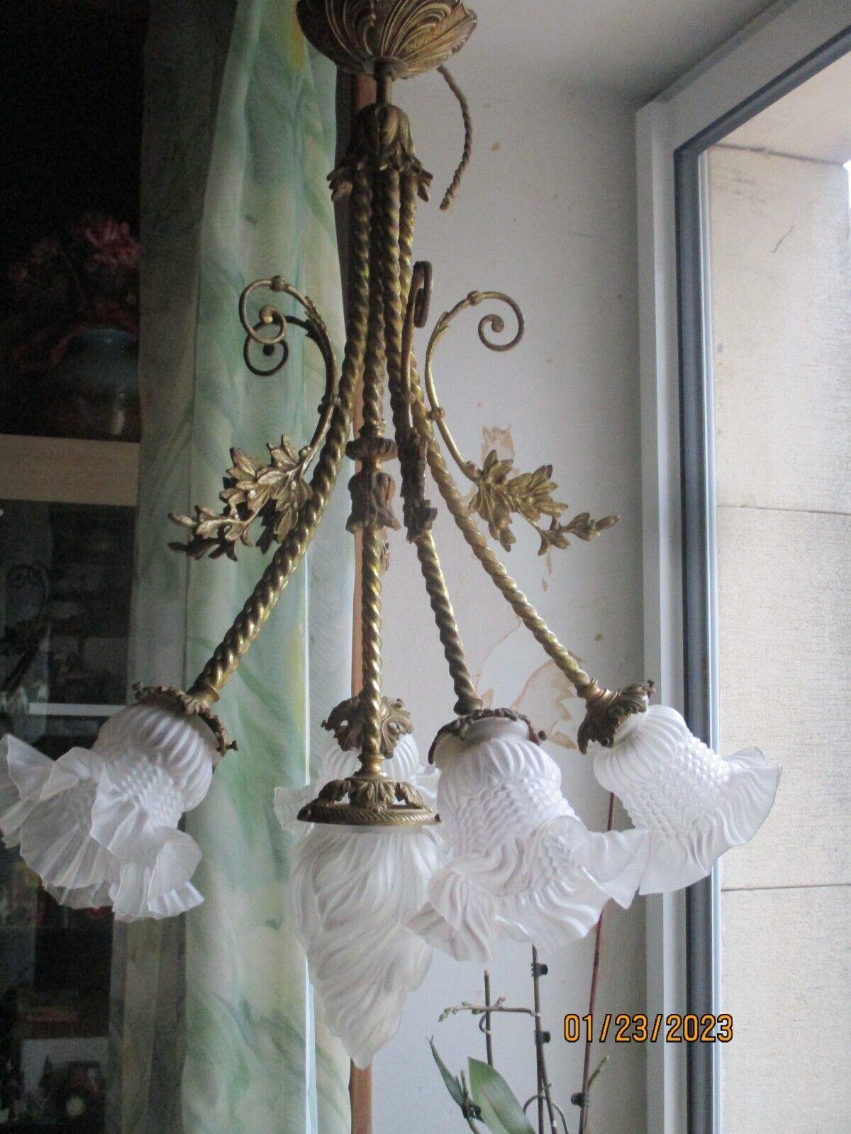 19thc French Napoleon III Dore Bronze Hanging Floral Form Chandelier/ Pendant For Sale 1