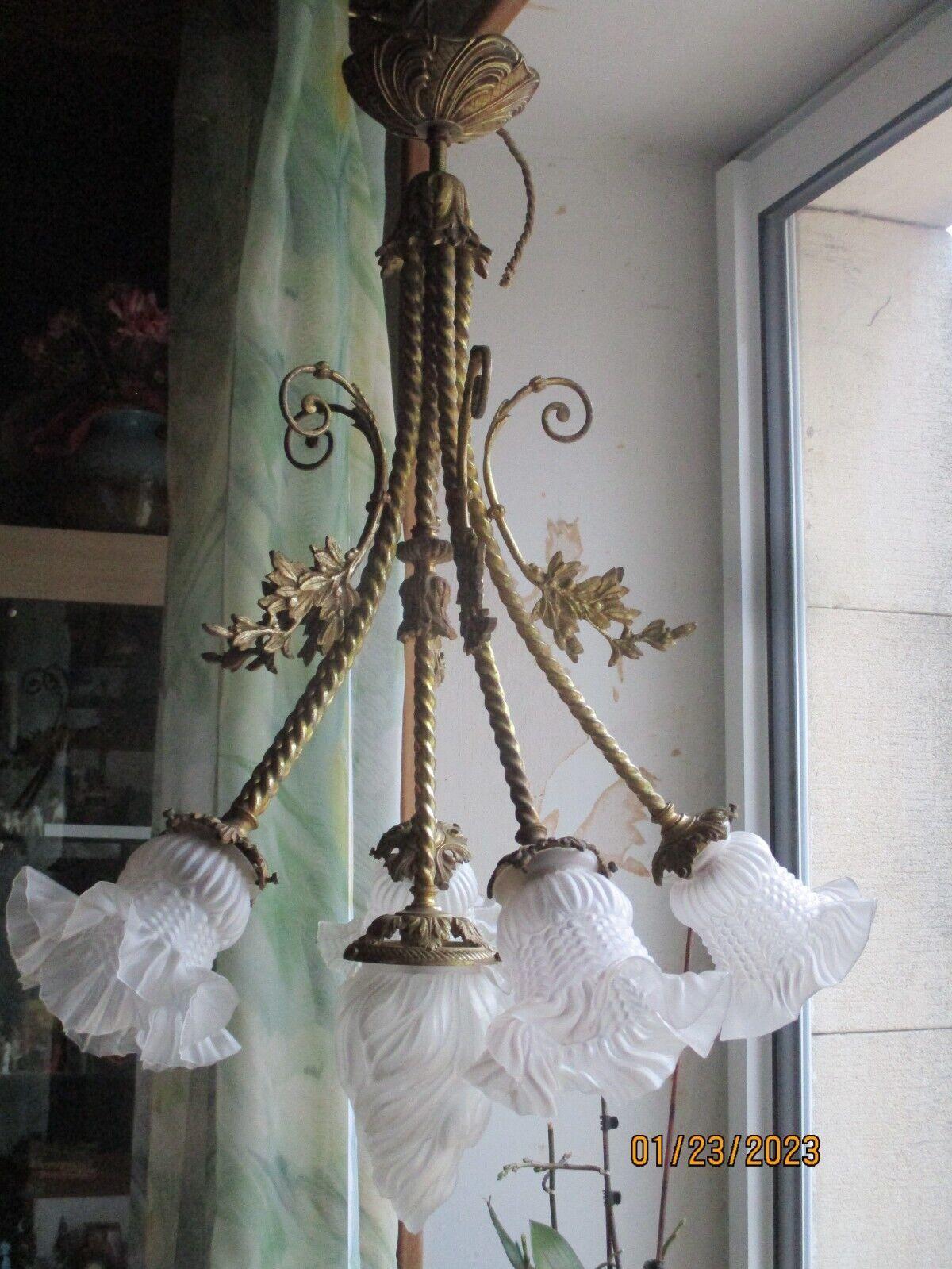 19thc French Napoleon III Dore Bronze Hanging Floral Form Chandelier/ Pendant For Sale 3