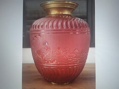 19thc French Napoleon III Red Crystal Hanging Electric Lantern Signed Baccarat