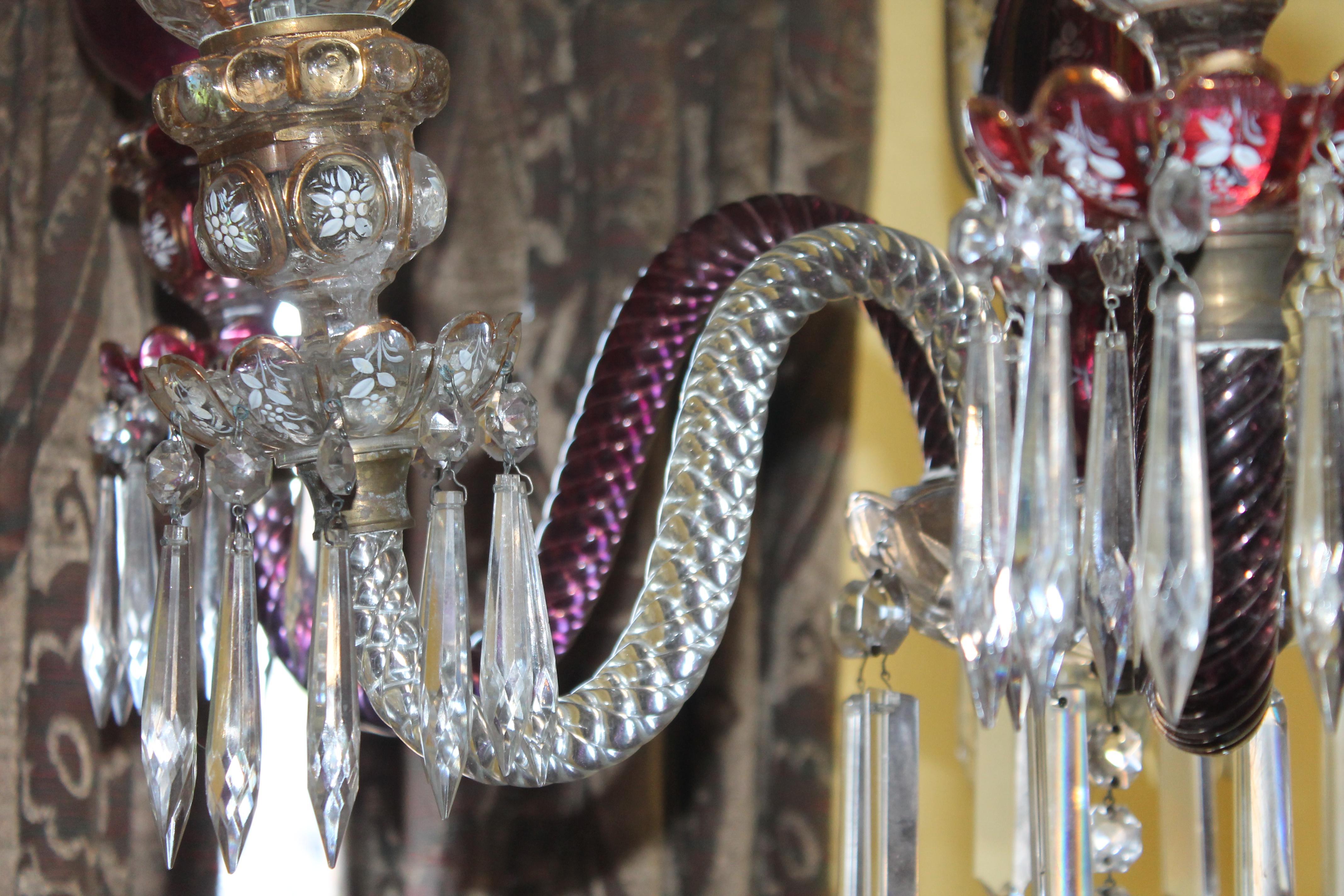 19thc French NapoleonIII Purple/ Clear Crystal Floral Form Chandelier style Bacc 6