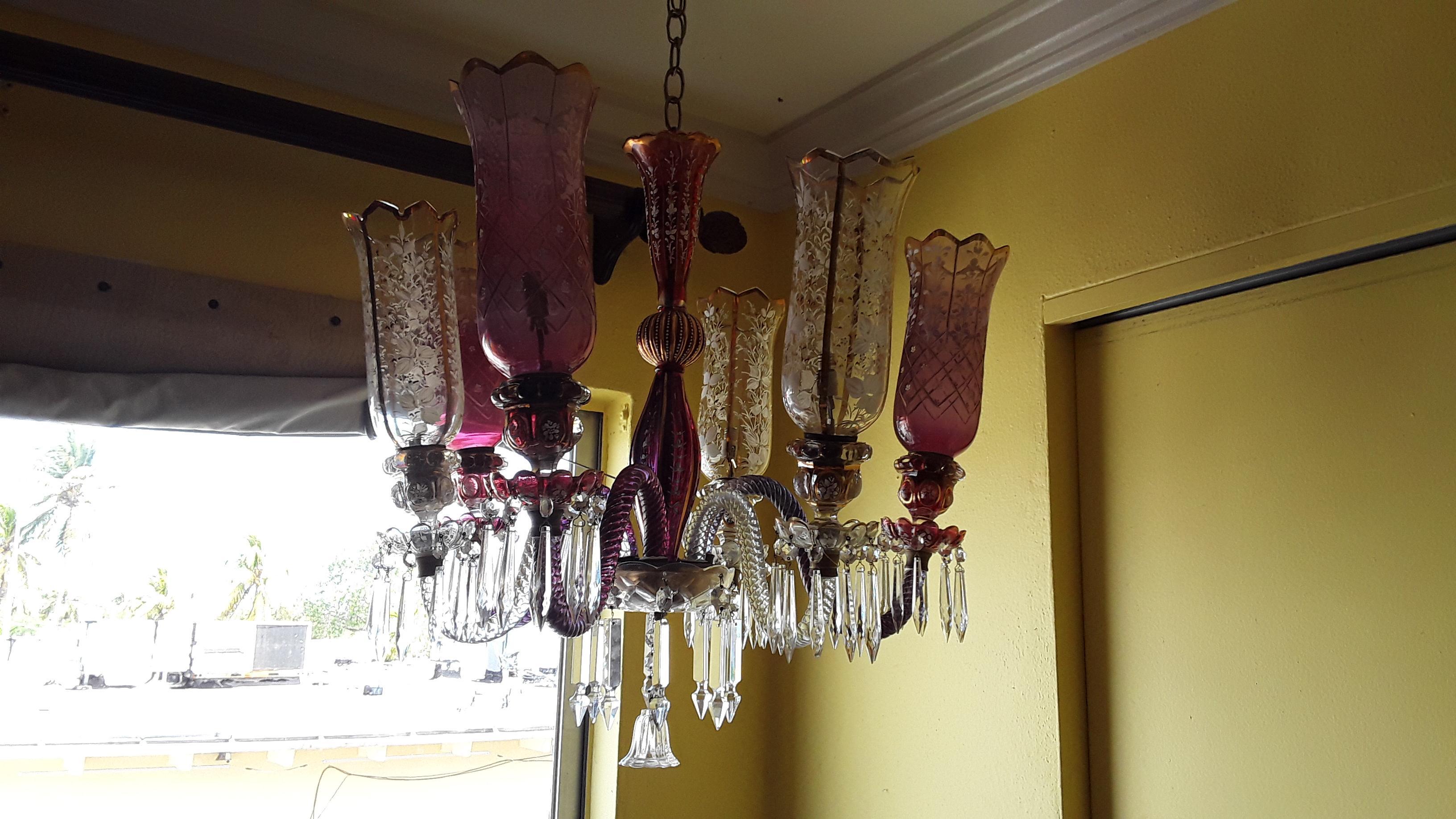 Napoleon III 19thc French NapoleonIII Purple/ Clear Crystal Floral Form Chandelier style Bacc