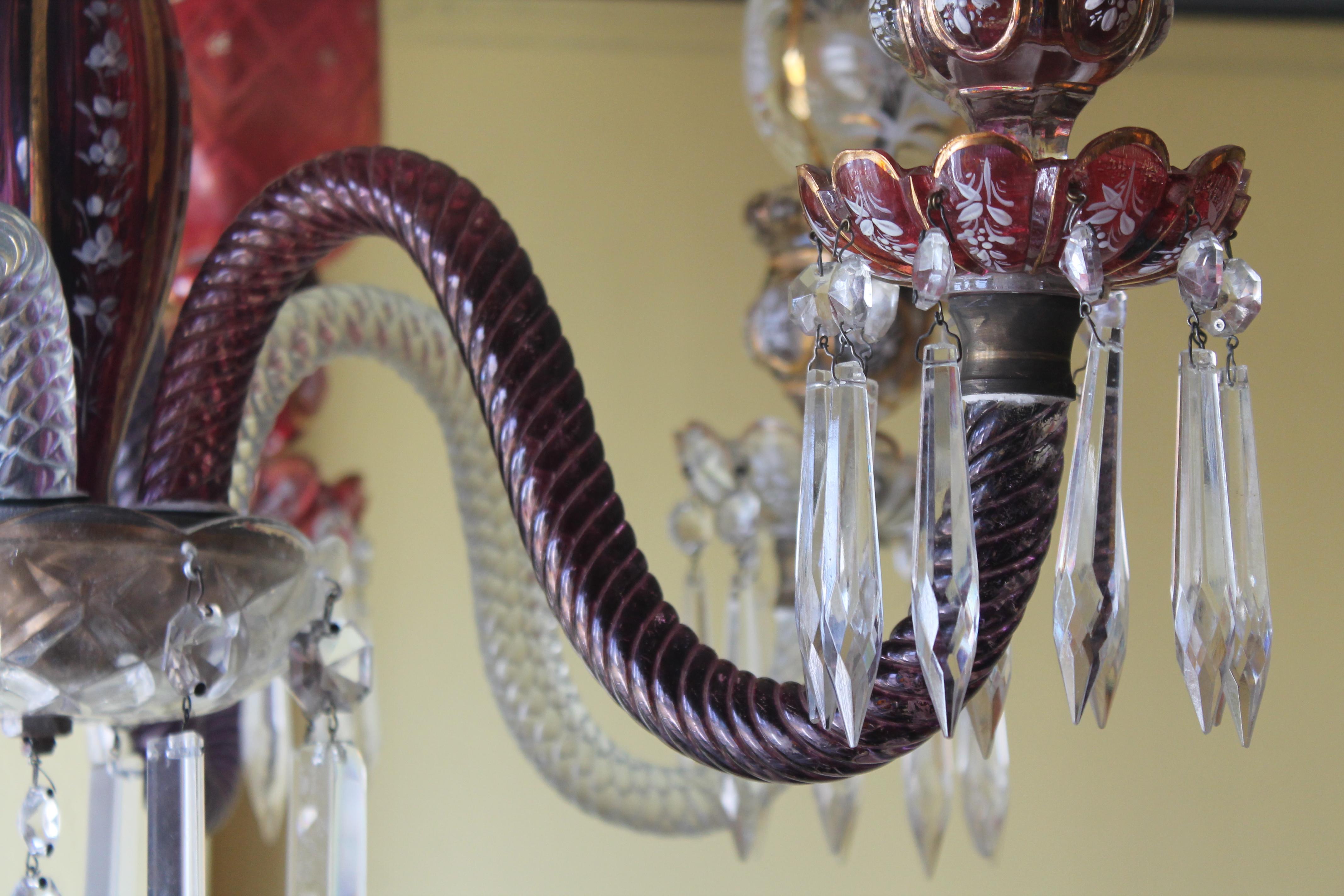 Mid-19th Century 19thc French NapoleonIII Purple/ Clear Crystal Floral Form Chandelier style Bacc