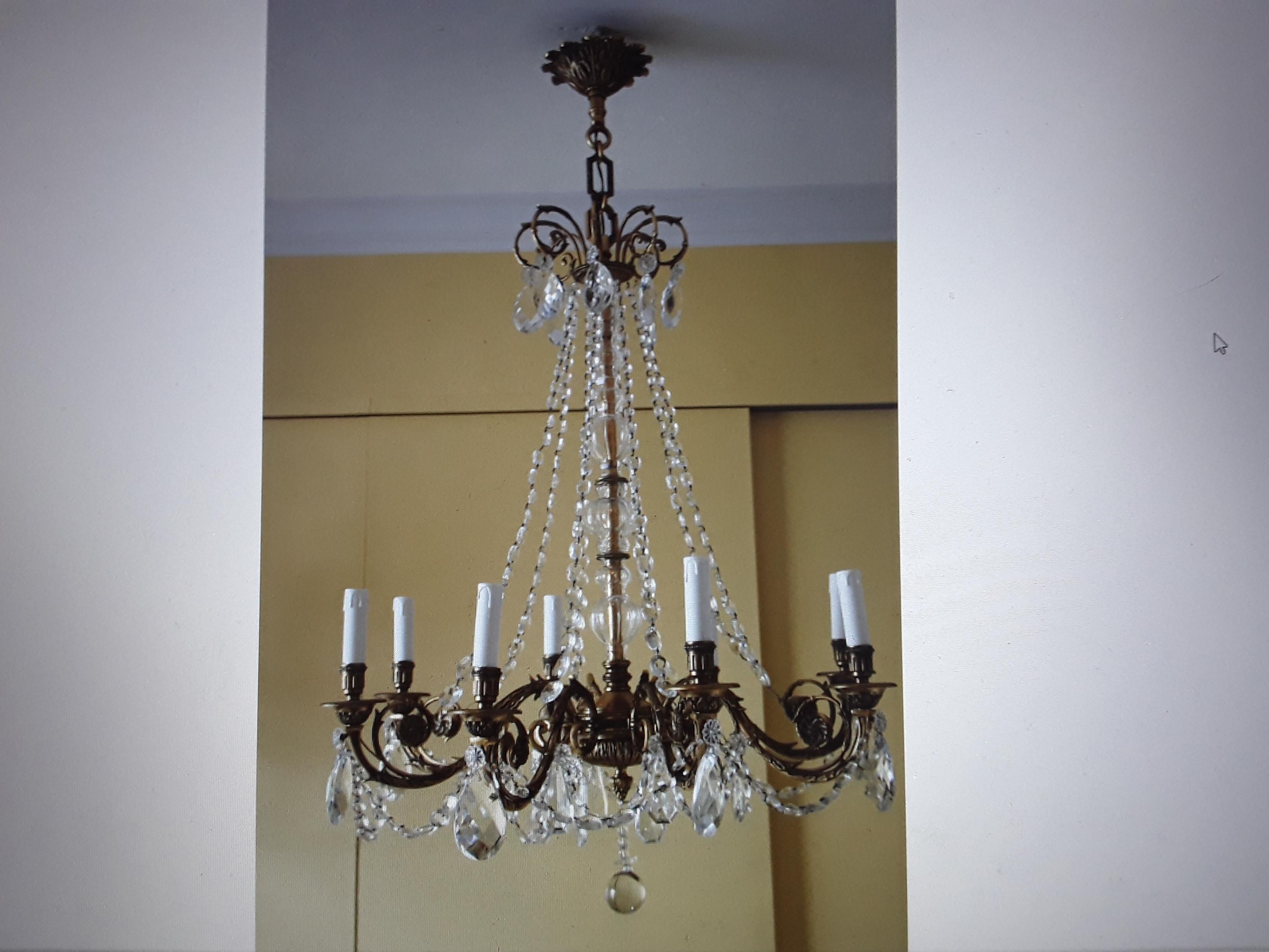 19thc French Neoclassical style Bronze/ Palmette Motif Chandelier Maison Bagues For Sale 2