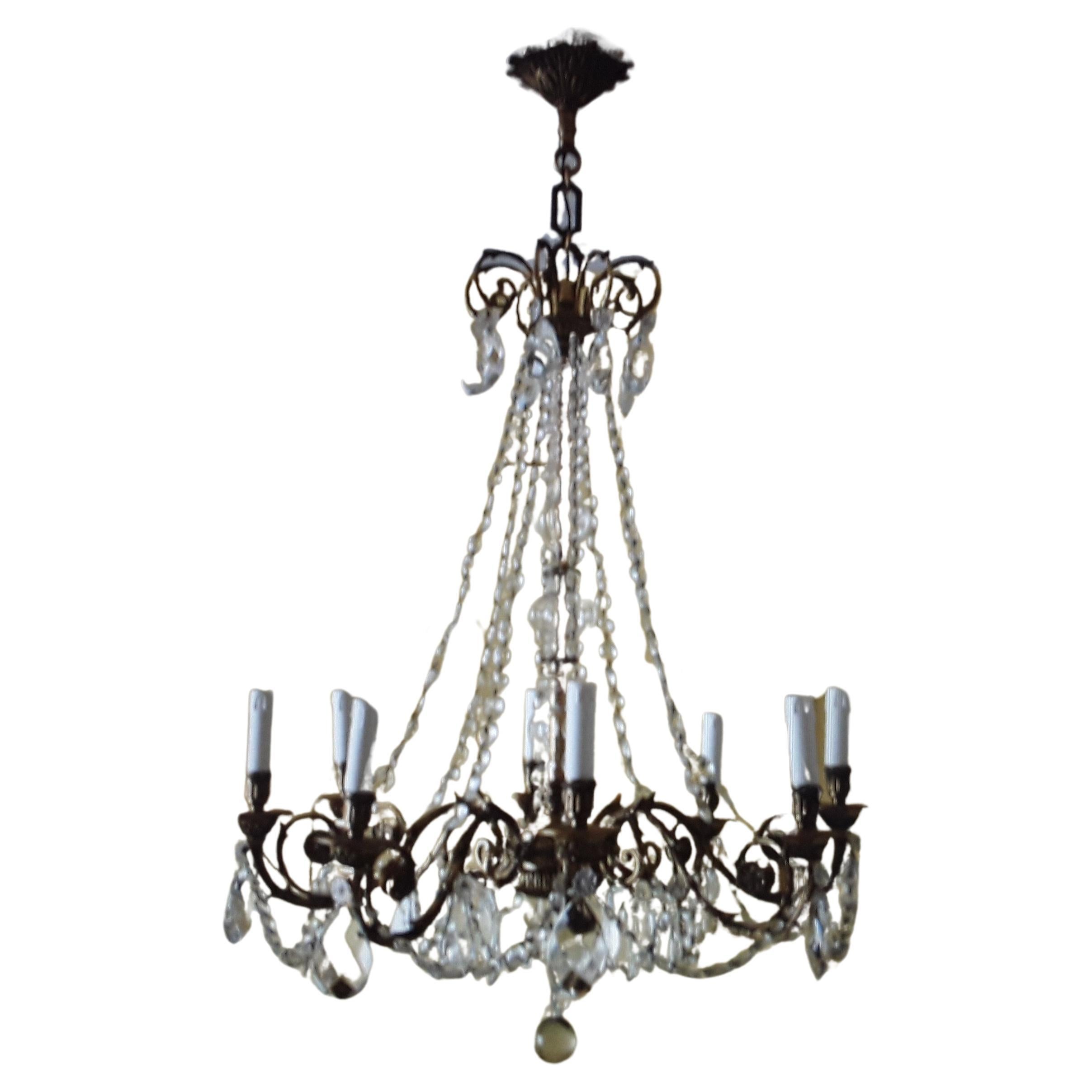 19thc French Neoclassical style Bronze/ Palmette Motif Chandelier Maison Bagues For Sale