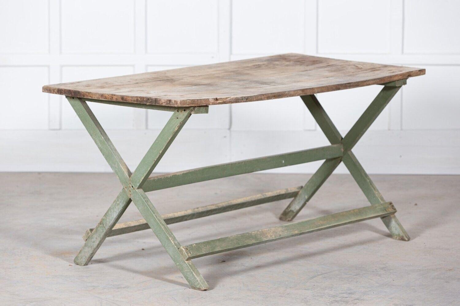 19thC French Painted Green Fruitwood Tavern Table In Good Condition For Sale In Staffordshire, GB