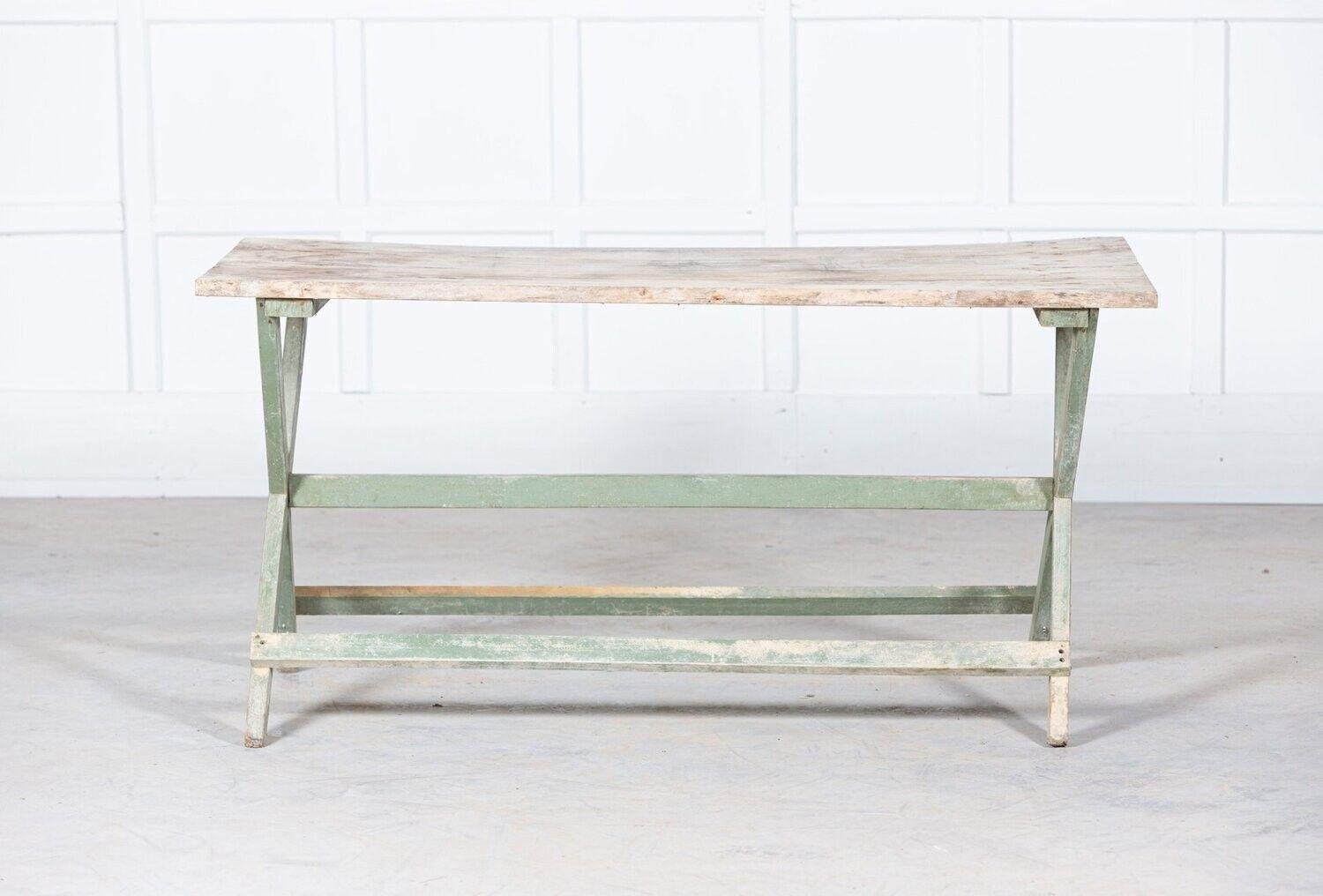19th Century 19thC French Painted Green Fruitwood Tavern Table For Sale