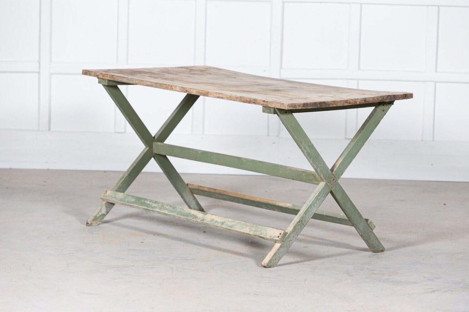 19thC French Painted Green Fruitwood Tavern Table For Sale 1