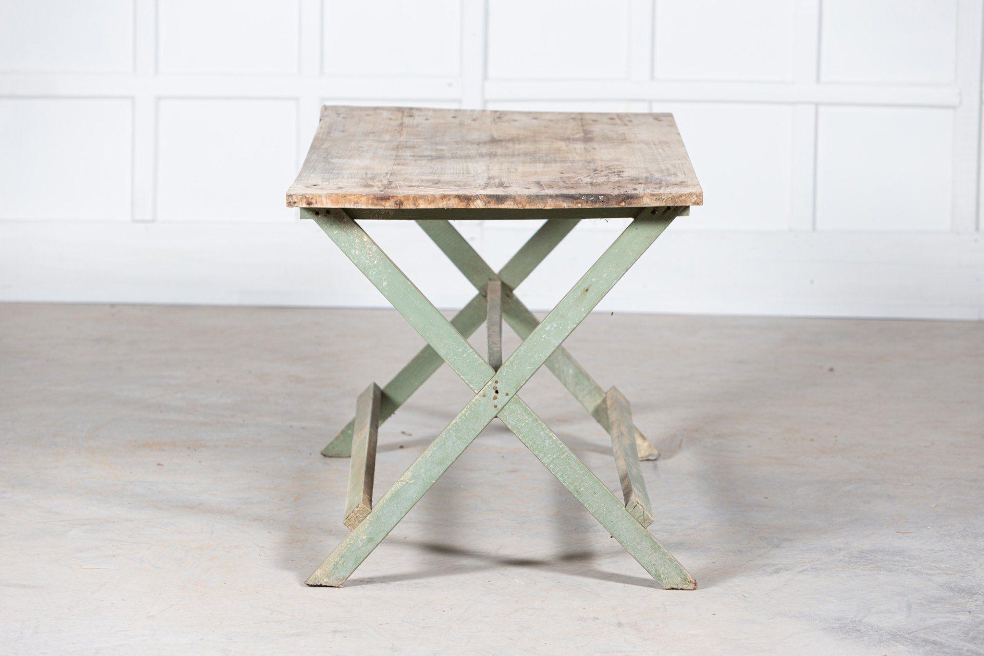 19thC French Painted Green Fruitwood Tavern Table For Sale 4