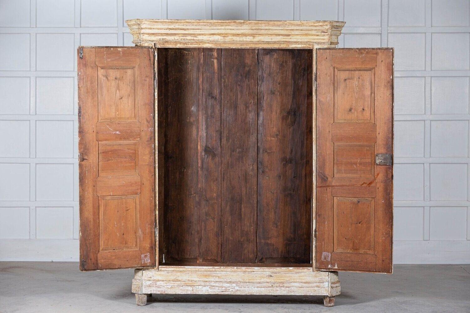 circa 1820
19thC French Painted Pine Armoire
Original yellow ochre paint raised on 4 feet with lovely panelled doors & sides. 3 hooks, heart shaped escutcheon and original iron key. Knockdown
Exceptional colour
( Hanging rail or shelves could be