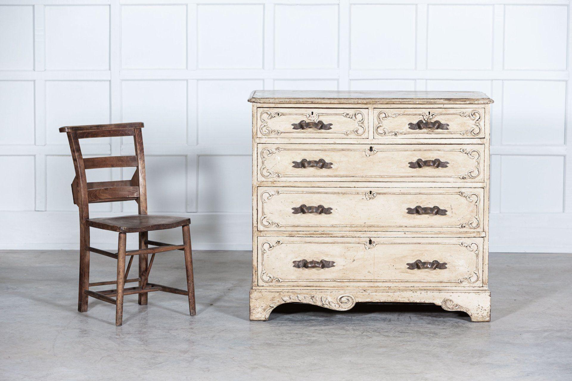 19thC French Painted Pine Graduated Chest of Drawers For Sale 1