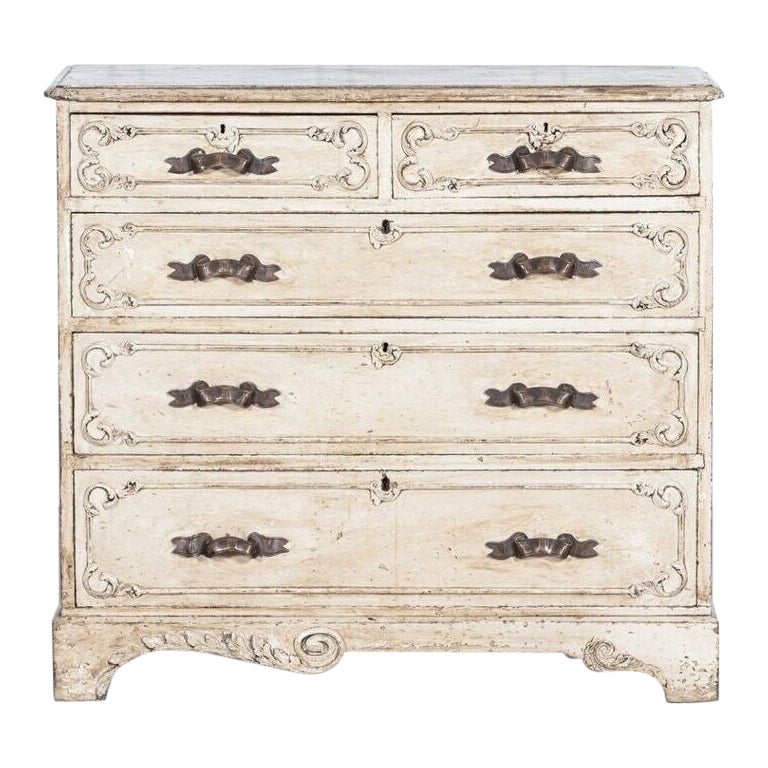 19thC French Painted Pine Graduated Chest of Drawers