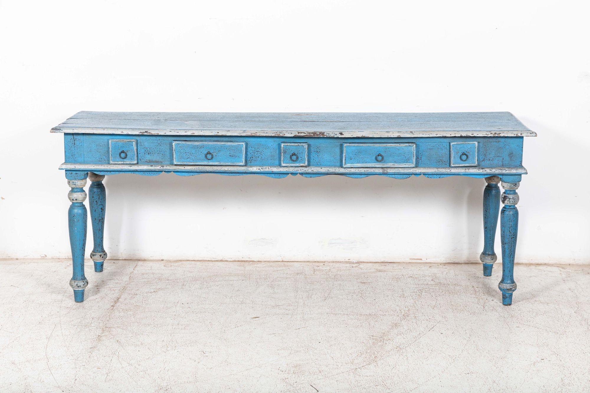 Circa 1870
19thC French painted Provincial console / hall table
Measures: W199 x D59 x H76 cm.
 