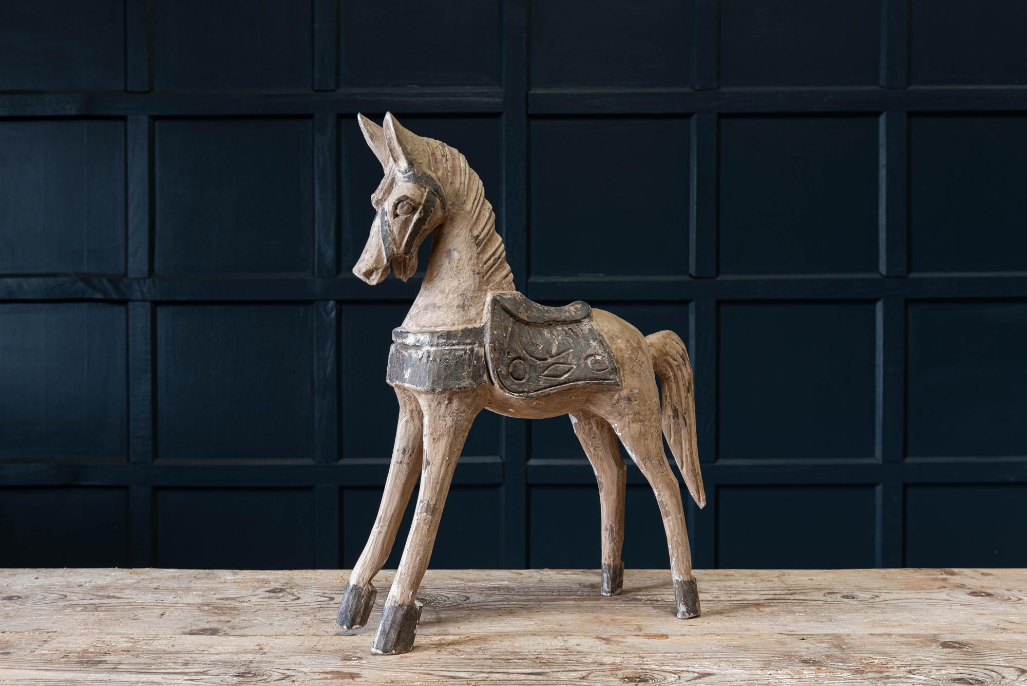 19th Century French Polychrome Carved Horse Sculpture In Good Condition For Sale In Staffordshire, GB