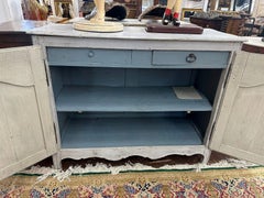 19thC French Provincial Painted Buffet with Scalloped Apron and Blue Interior