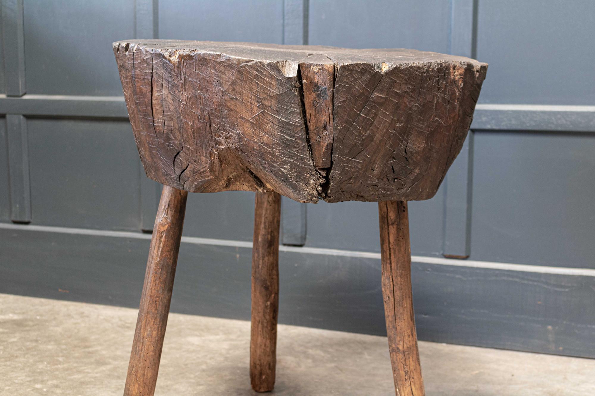 19th century French Provincial rustic elm chopping block table,

circa 1900.

Nice primitive side table with lovely past dowelled repair adding to its charm.

Measures: W 63 x D 58 x H 72.



     