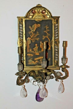 Lámpara de Pared / Aplique de Cristal de Roca / Bronce Dorado de la Regencia Francesa del S. XIX