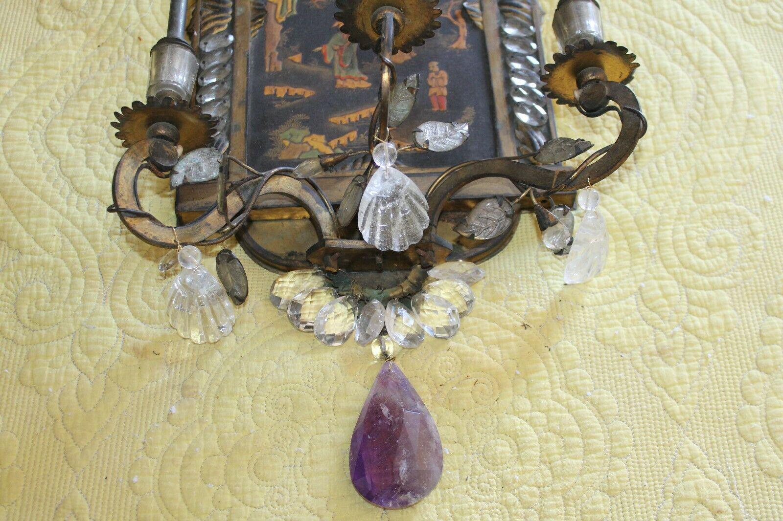 19thc French Regency Gilt Bronze/ Rock Crystal Chinoiserie Wall Lamp/ Sconce For Sale 1