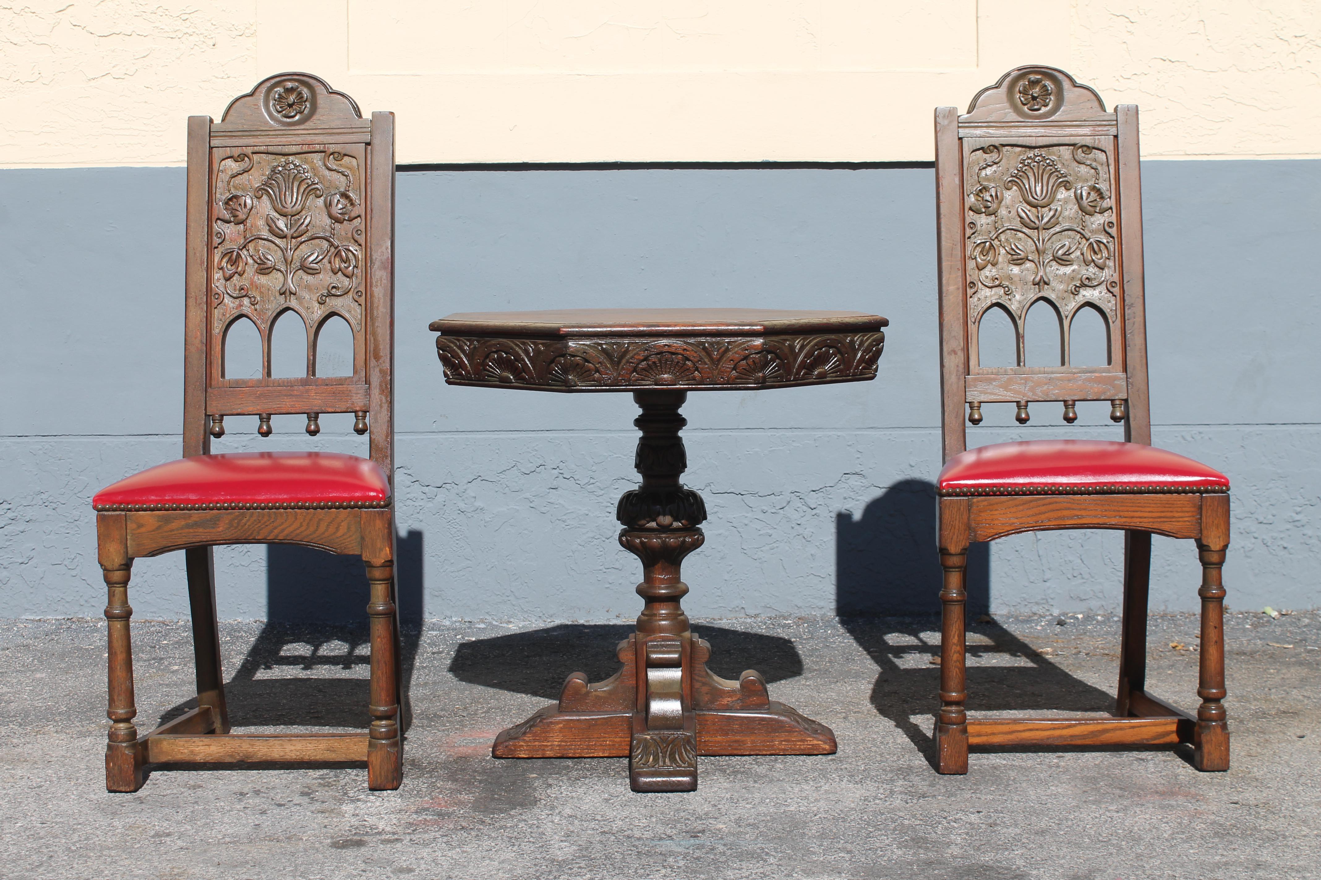 19thc French Rennaisance Revival Carved Center Table + Pair Chairs  Set of 3 pcs For Sale 6