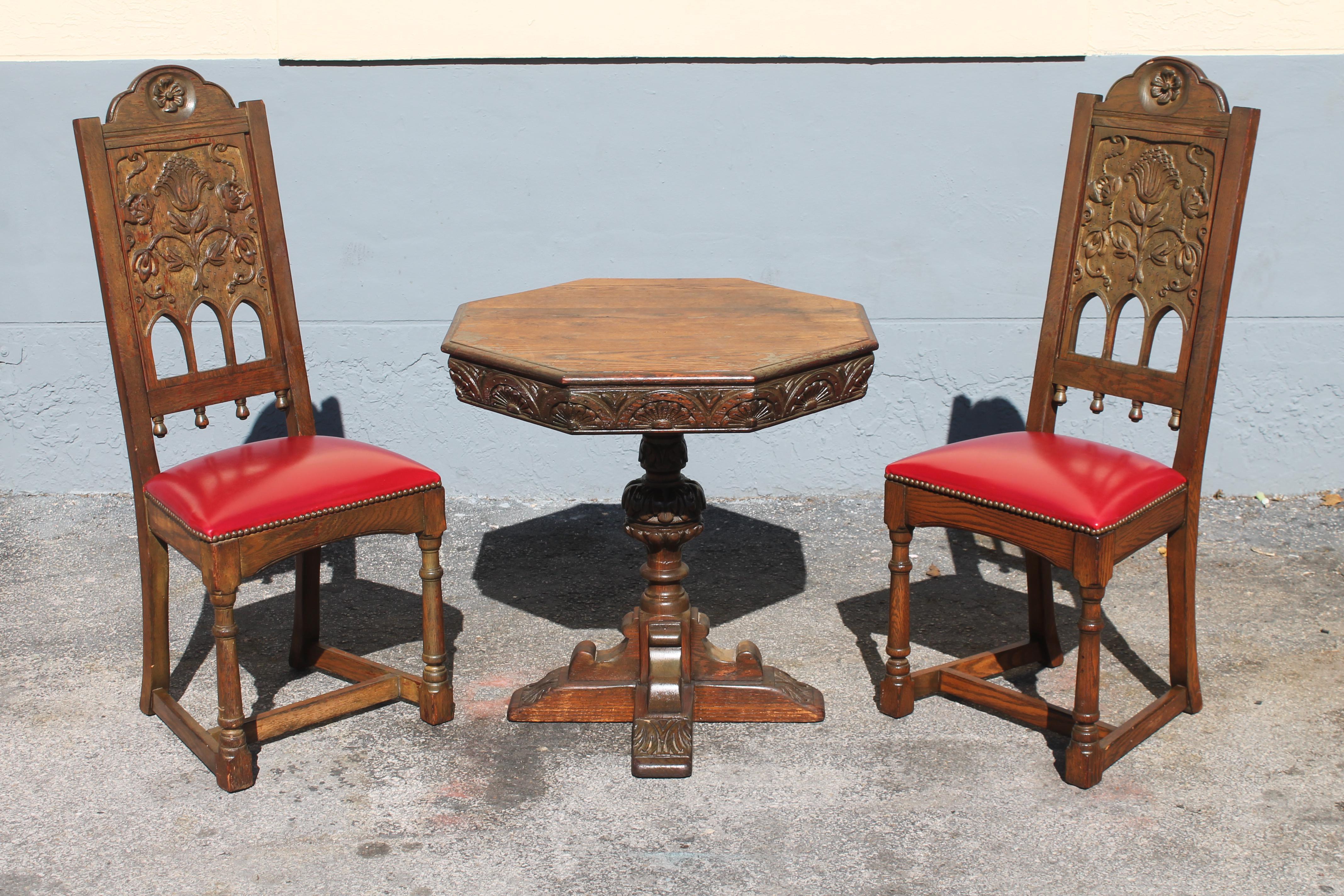 Renaissance Revival 19thc French Rennaisance Revival Carved Center Table + Pair Chairs  Set of 3 pcs For Sale