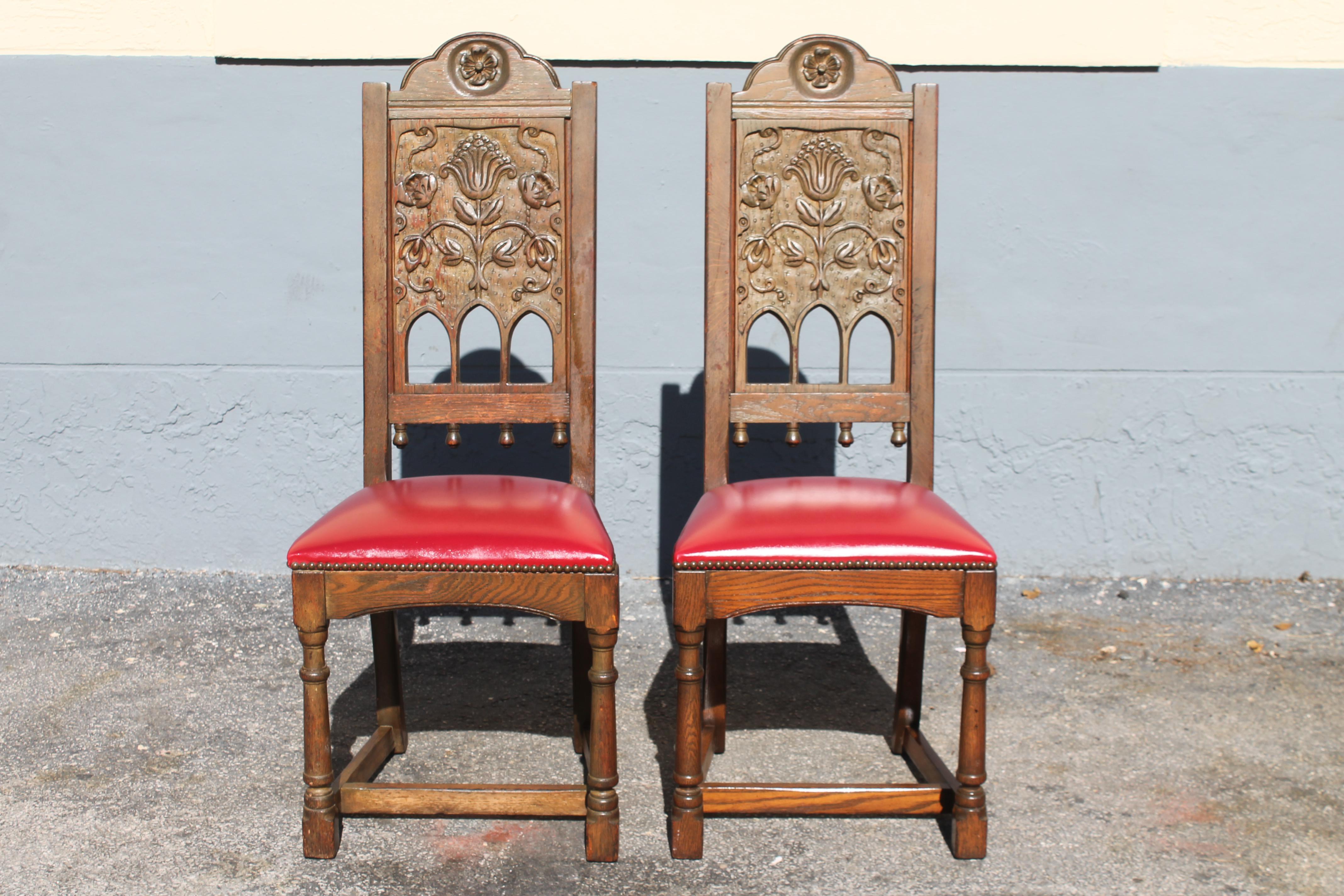 Wood 19thc French Rennaisance Revival Carved Center Table + Pair Chairs  Set of 3 pcs For Sale