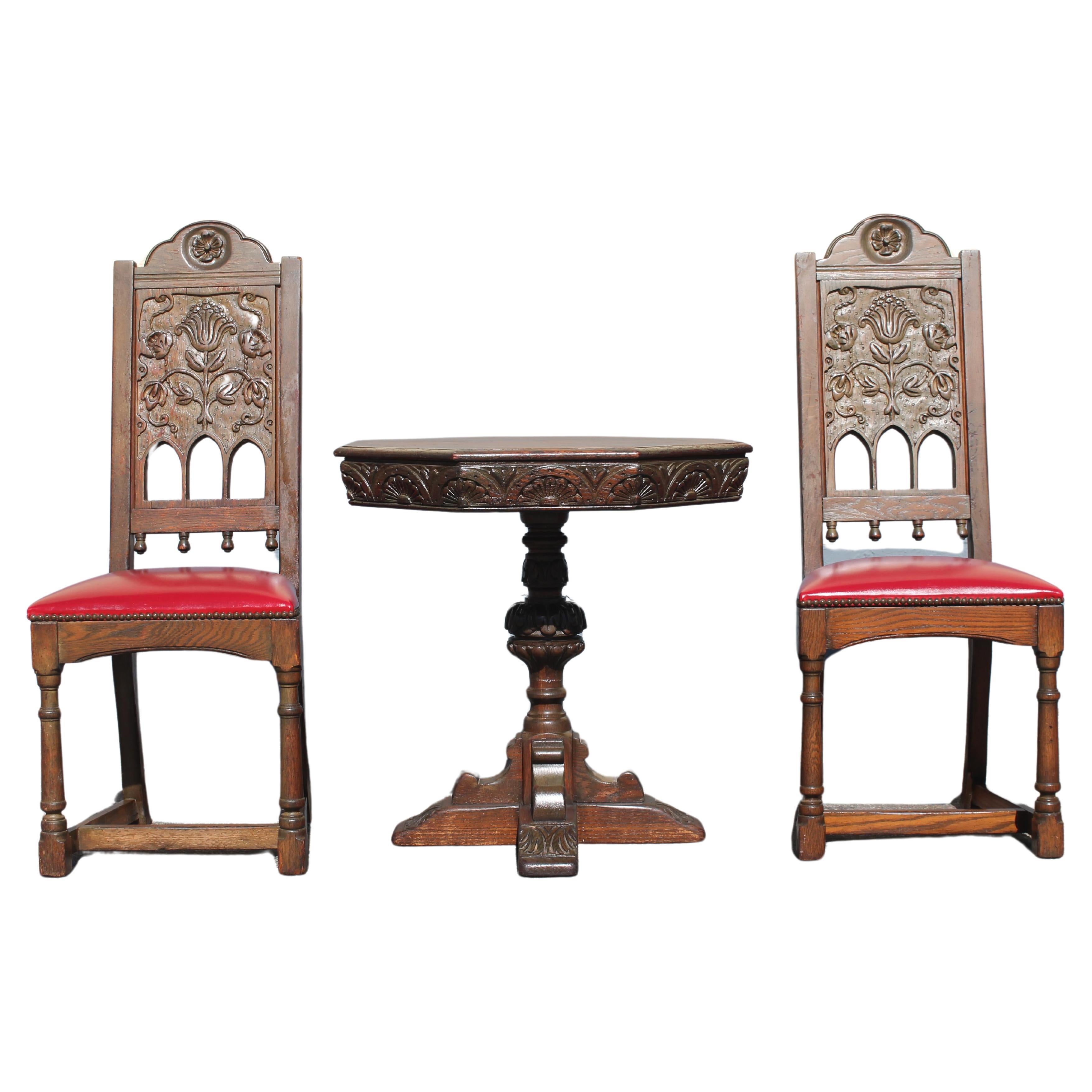 19thc French Rennaisance Revival Carved Center Table + Pair Chairs  Set of 3 pcs For Sale