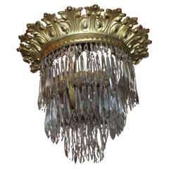 19thc French Rococo Gilt Bronze Royal Crown style Crystal Flush Mount Plafonnier