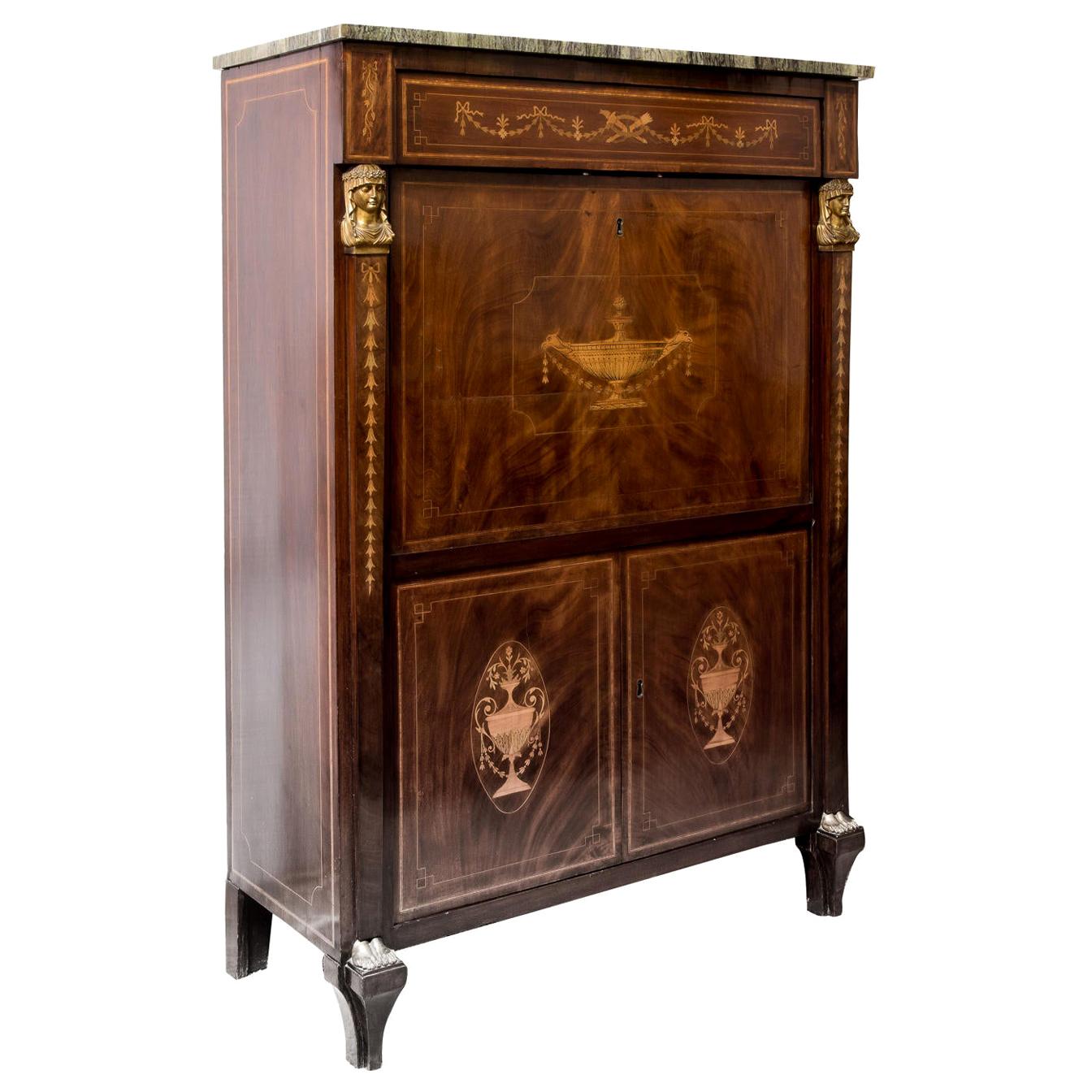 19th Century French Secretaire a`Abbattant with a Marble Top, circa 1830 For Sale