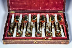 French Silver Vermeil and Mother of Pearl Dessert Set for 12 - 36 Pcs in Box