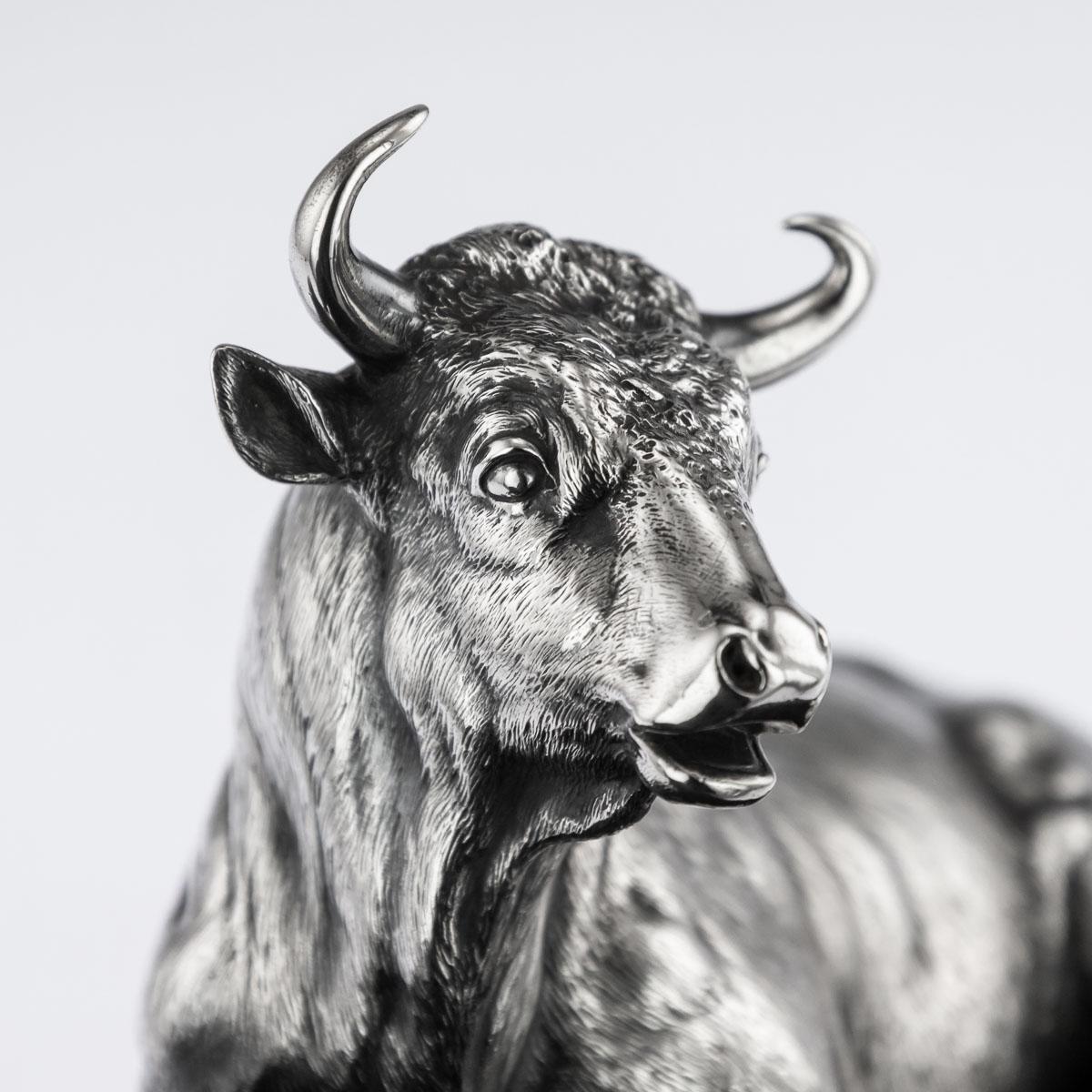 19thC French Solid Silver Bull On Stand, Christofle, Paris c.1860 9