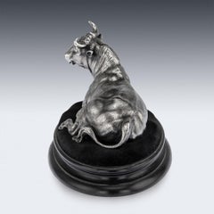 19thC French Solid Silver Bull On Stand, Christofle, Paris c.1860