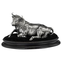 Antique 19thC French Solid Silver Bull On Stand, Christofle, Paris c.1860