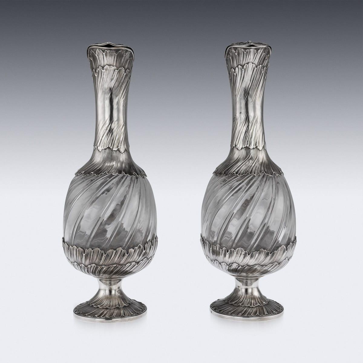 19th Century French Solid Silver and Glass Pair of Claret Jugs, Odiot circa 1890 3