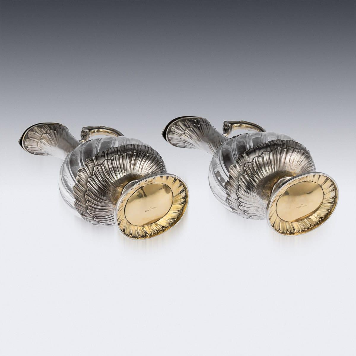 Paire de carafes à claret en argent massif et verre, Odiot, vers 1890. en vente 1