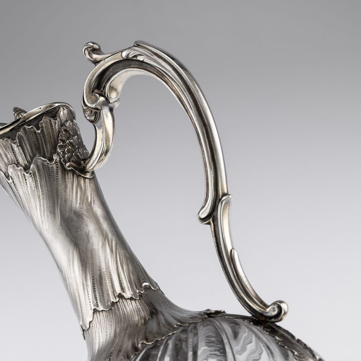19th Century French Solid Silver and Glass Pair of Claret Jugs, Odiot circa 1890 For Sale 7