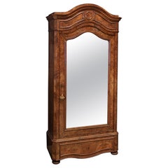 Antique 19thc French Walnut Mirror Armoire