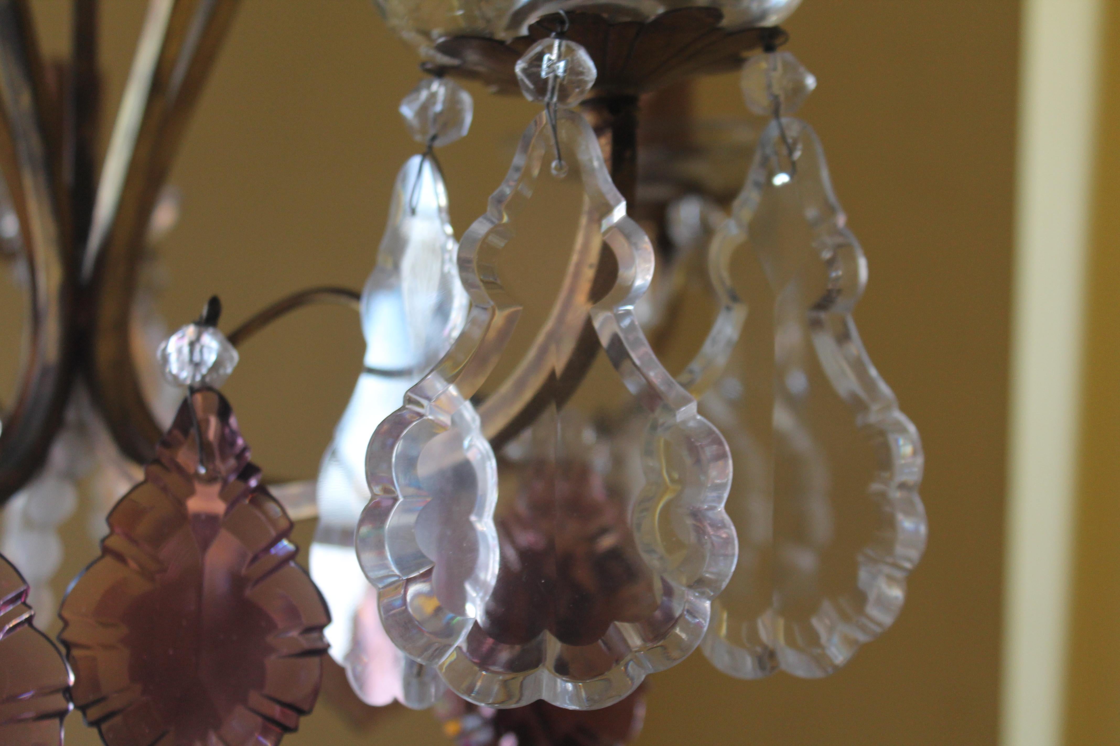 19thc FrenchLouis XVI style Bronze w/ Amethyst & Clear Crystal Chandelier For Sale 3