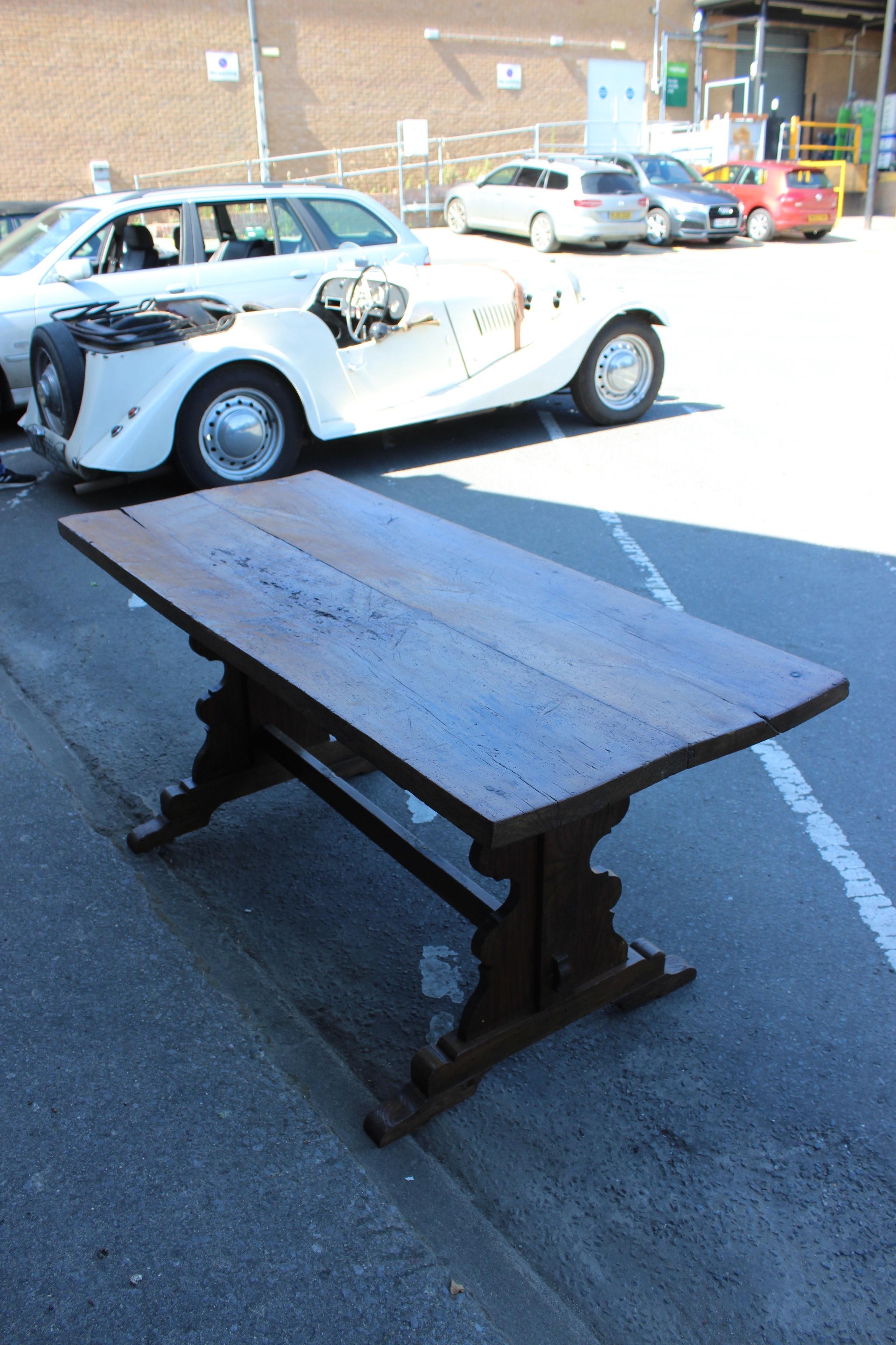 19thc. Fruitwood & Oak Two Plank Refectory Table In Distressed Condition For Sale In Sherborne, GB