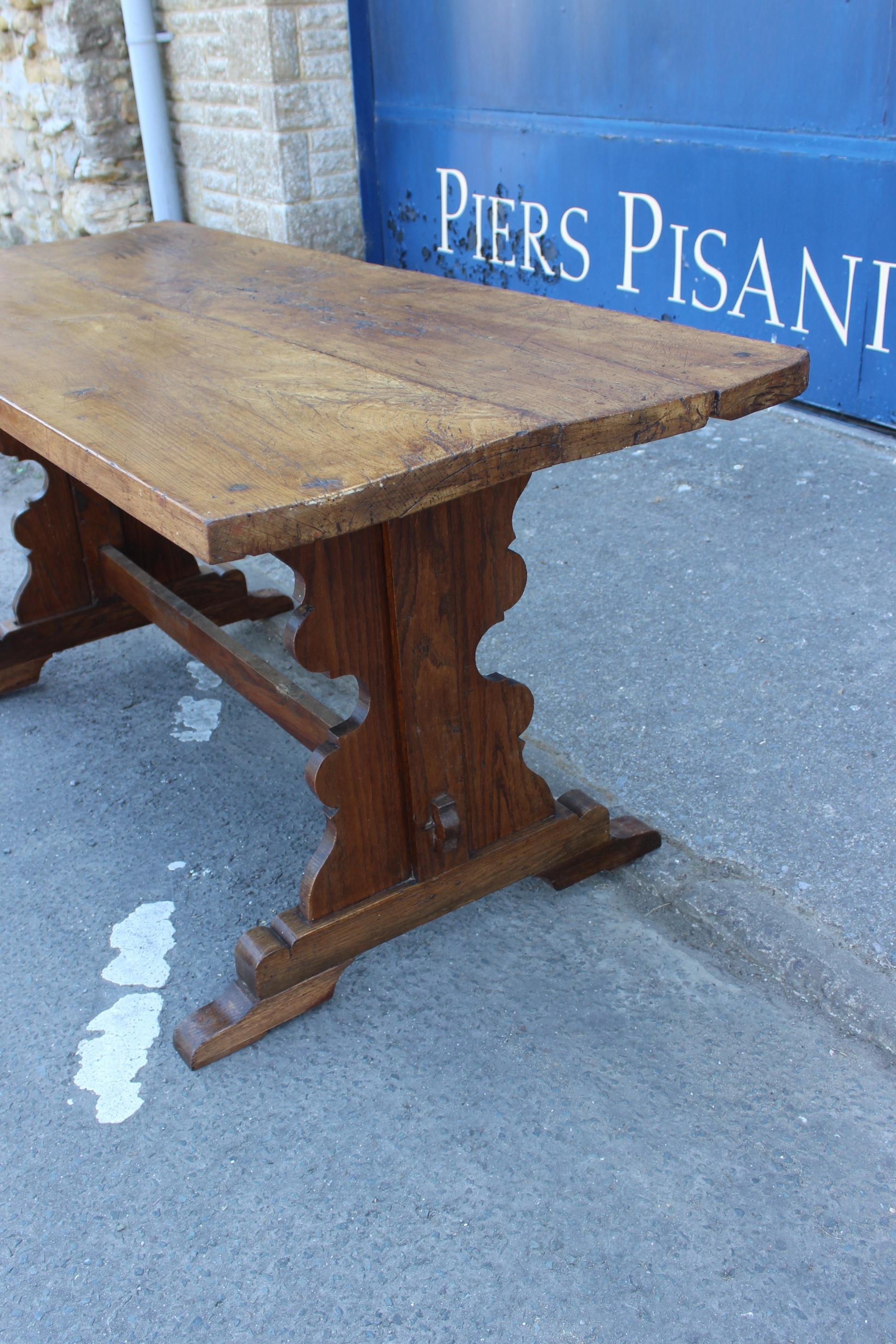 19th Century 19thc. Fruitwood & Oak Two Plank Refectory Table For Sale