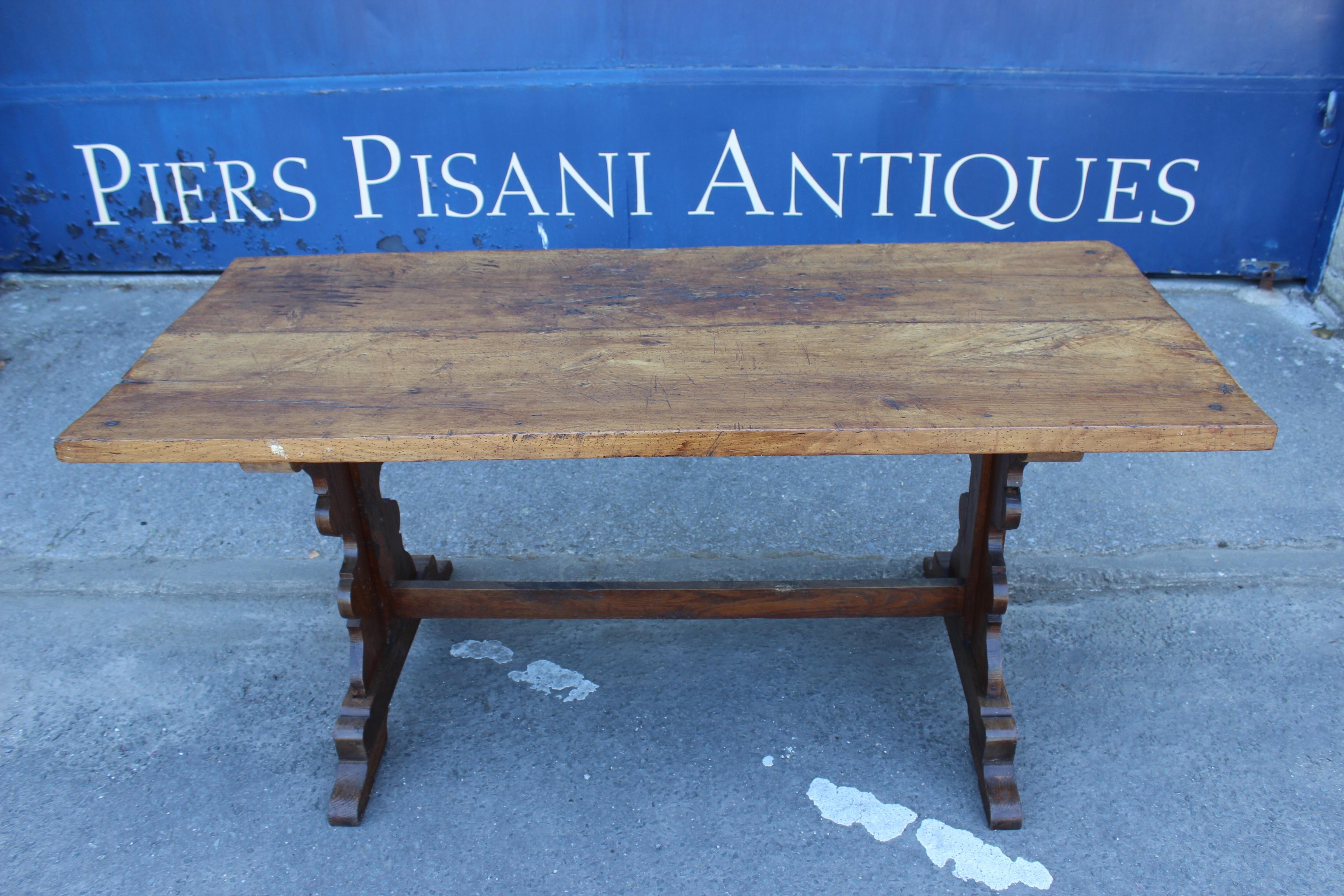 19thc. Fruitwood & Oak Two Plank Refectory Table For Sale 1