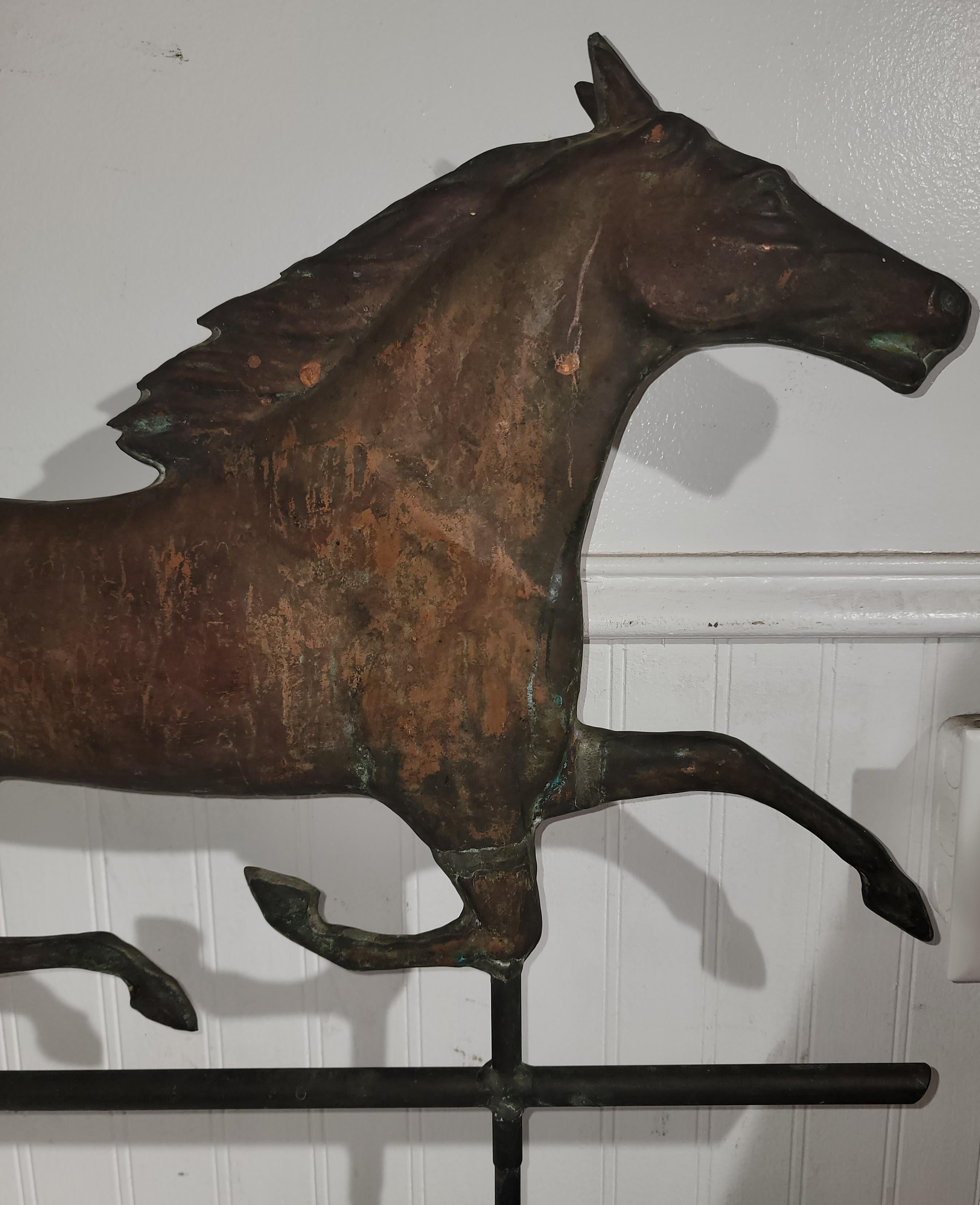 Adirondack 19thc Full Body Copper Horse Weather Vane on Stand For Sale