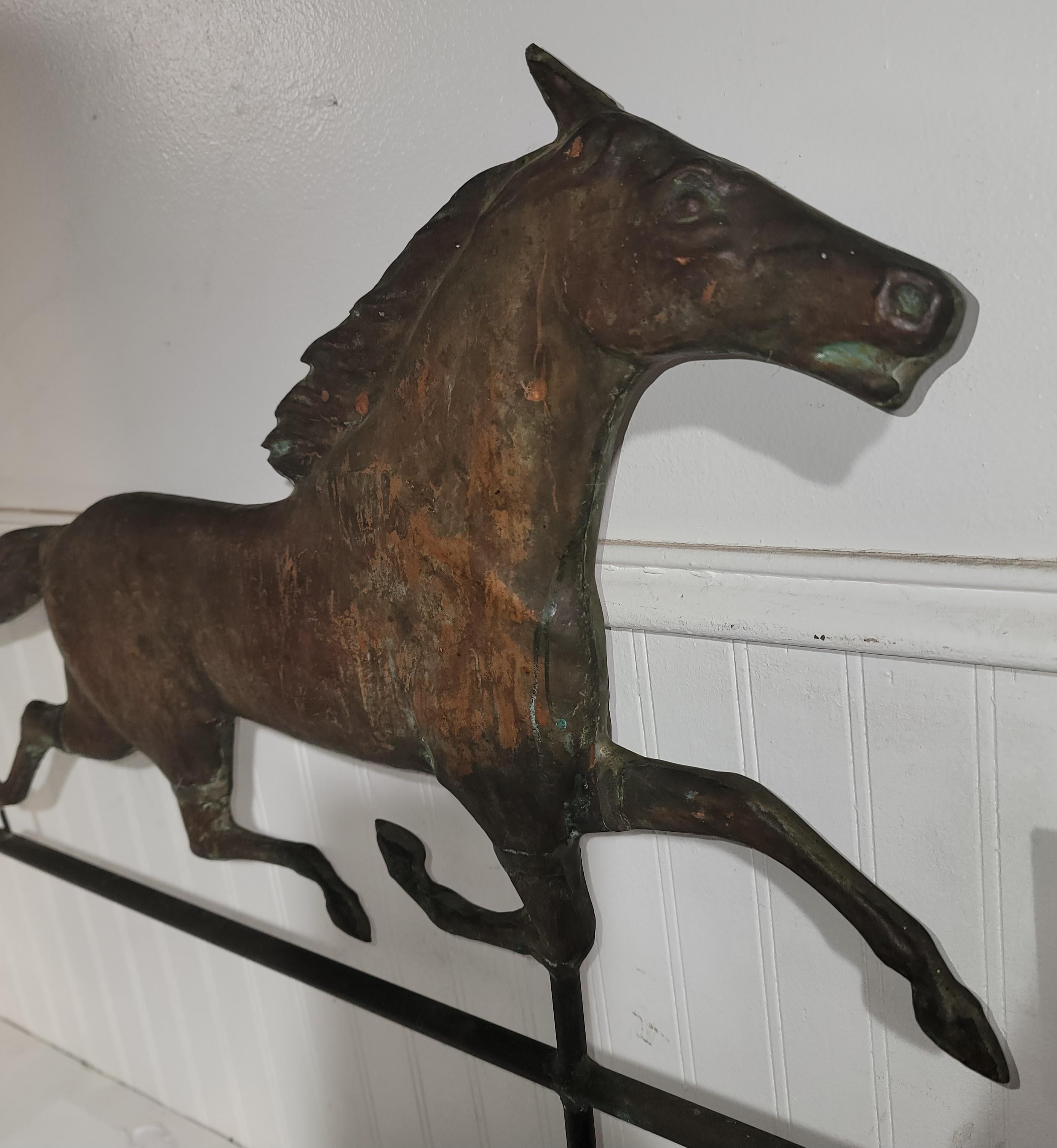 American 19thc Full Body Copper Horse Weather Vane on Stand For Sale